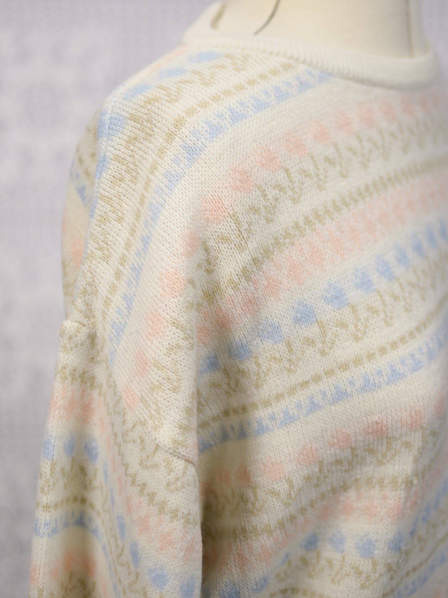 1980s Littlewoods cream, pink and blue tulip floral stripe jumper