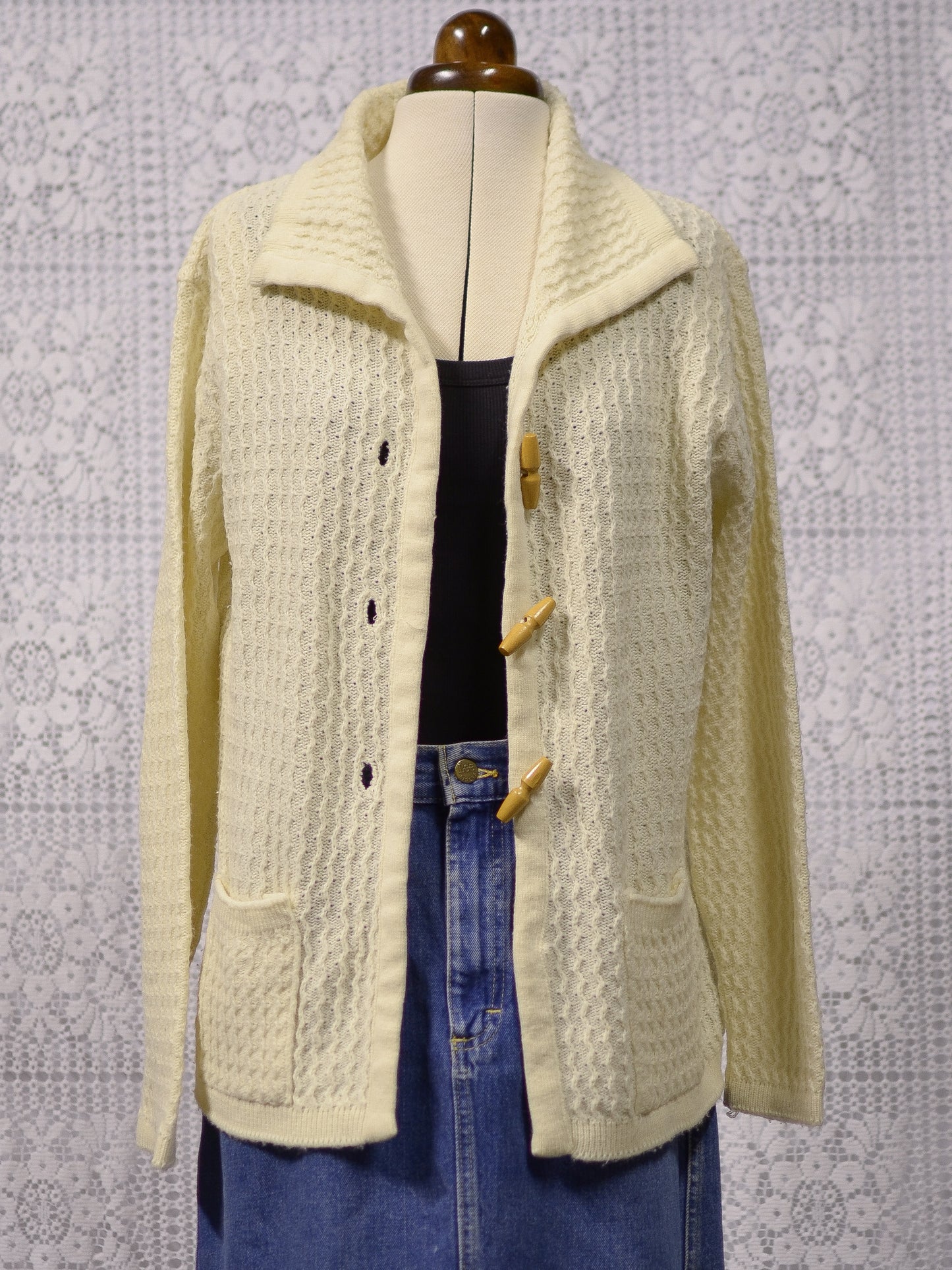1970s cream long line collared cardigan