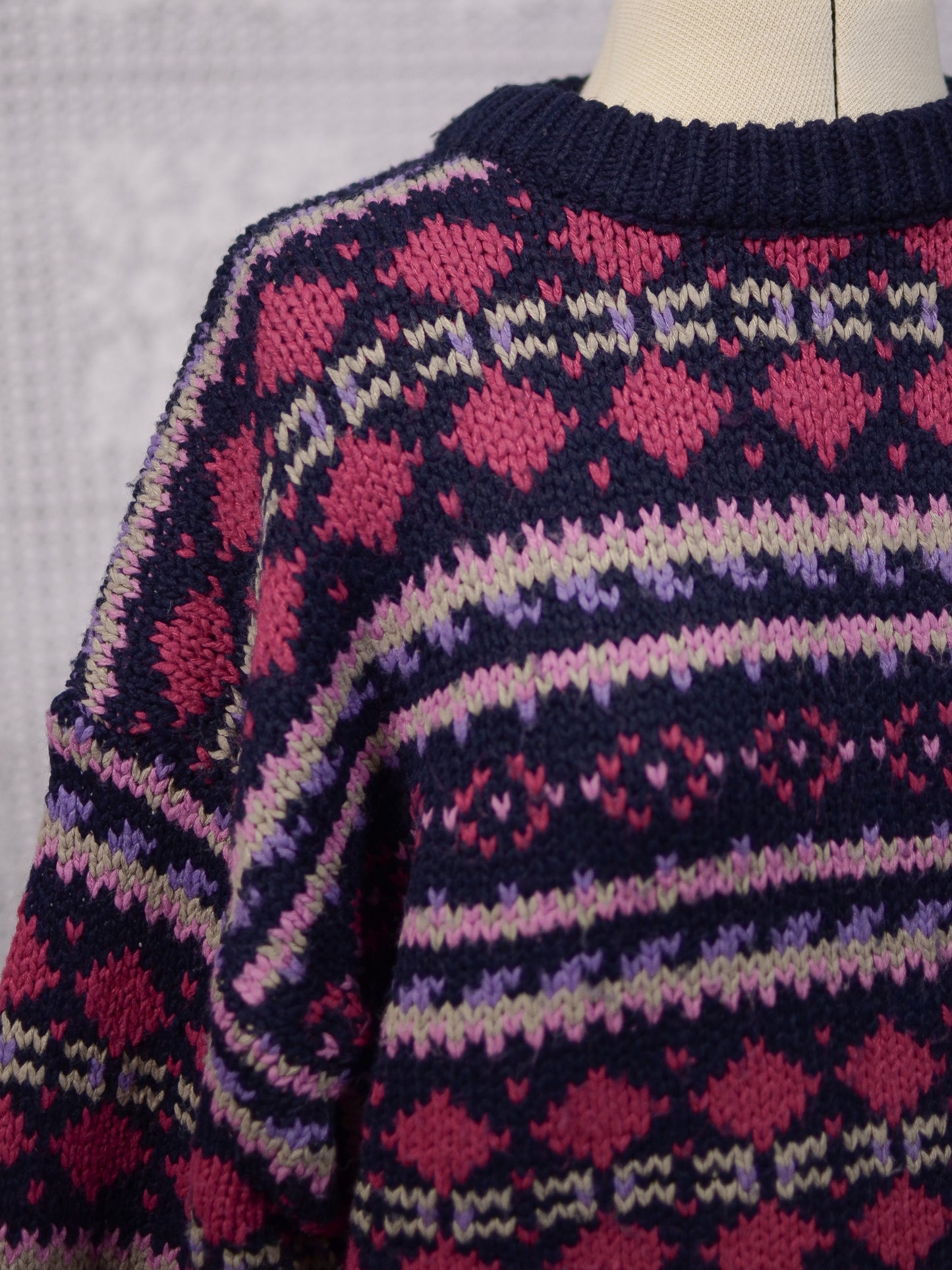 1990s Classics navy blue, pink and purple chunky striped pattern jumper