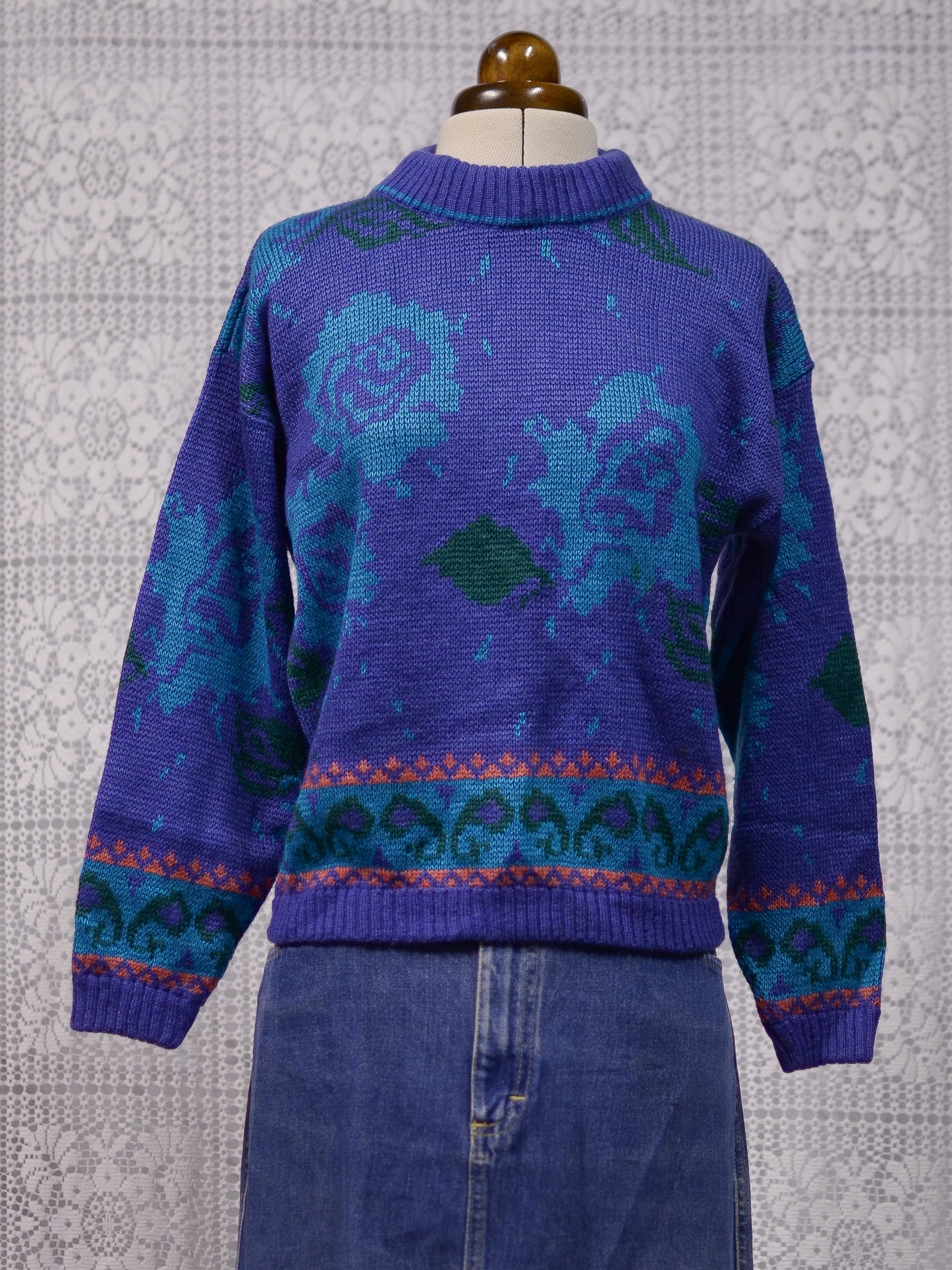 1980s Next purple and blue floral paisley jumper