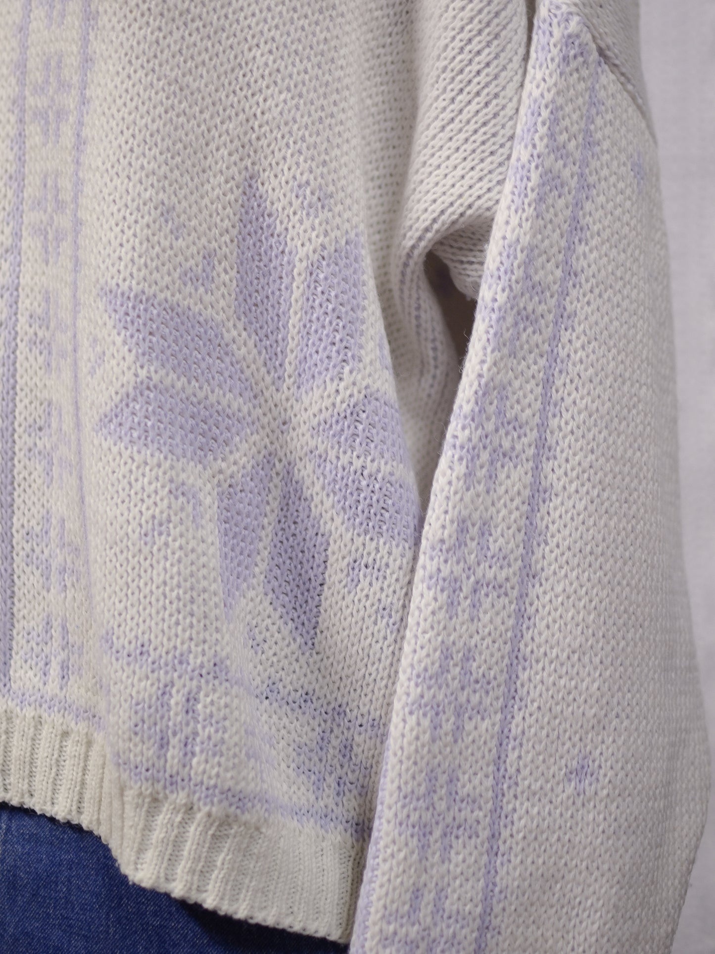 1980s Next white and lilac snowflake pattern collared boxy jumper