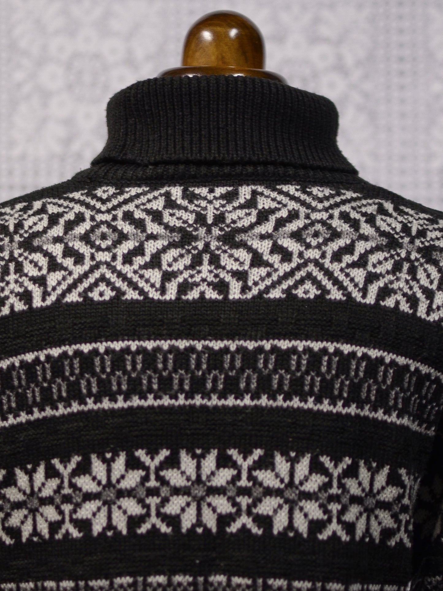 1990s St Michael black and white snowflake nordic striped roll neck jumper