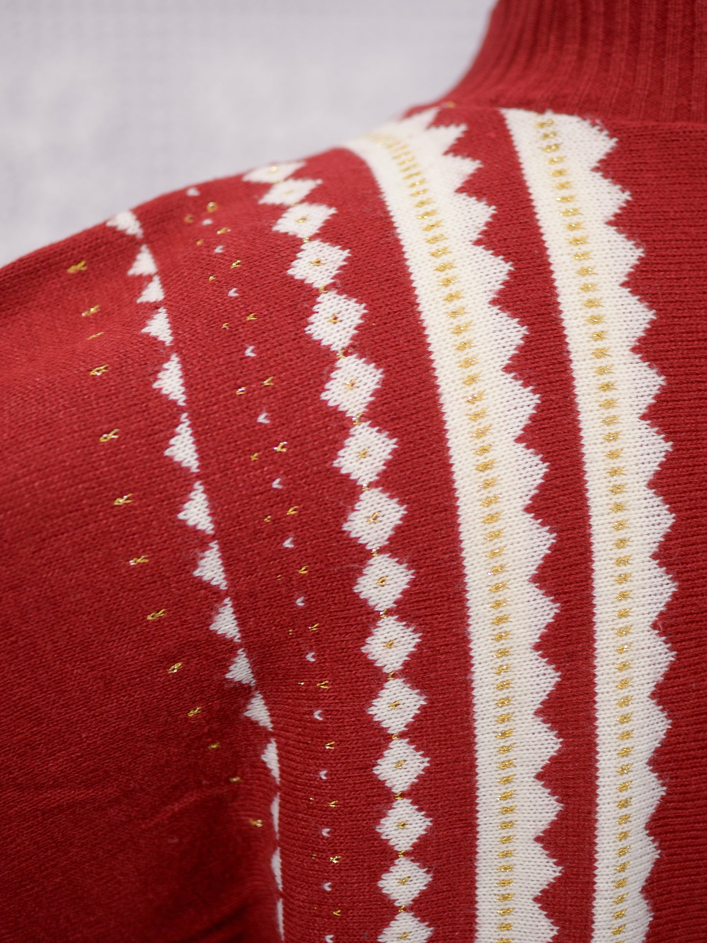 1980s Etam red, white and gold frill neck pompom jumper
