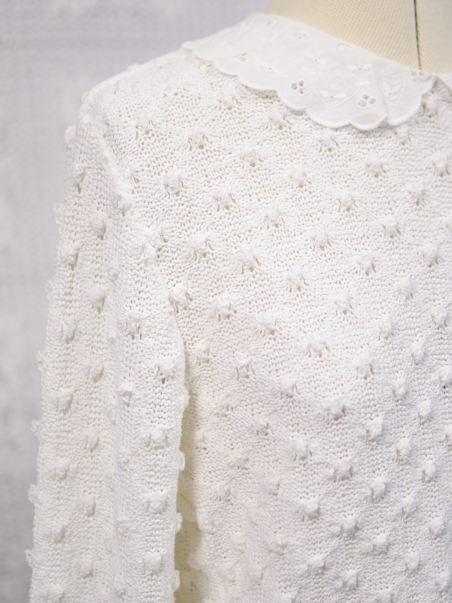 1990s St Michael white broderie anglaise collar textured knit jumper