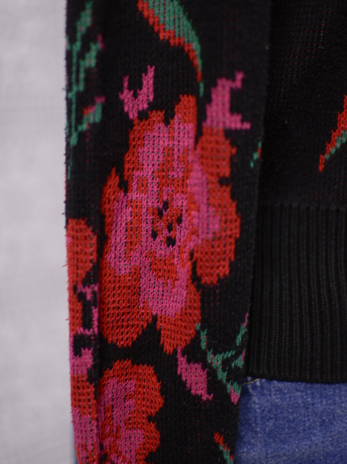 1990s St Michael black, red, pink and green floral fitted jumper