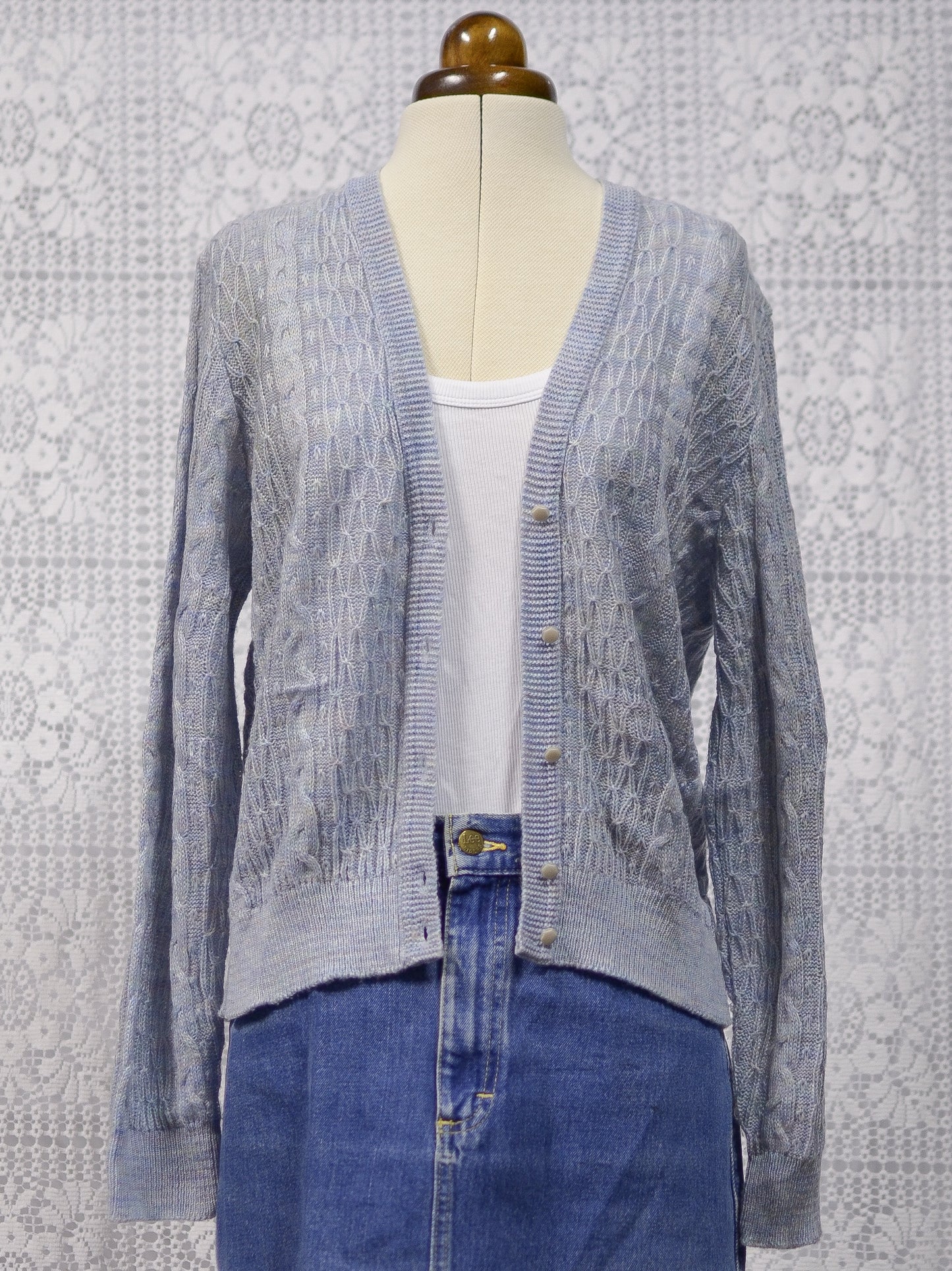 1980s St Michael blue and lilac cable knit cardigan