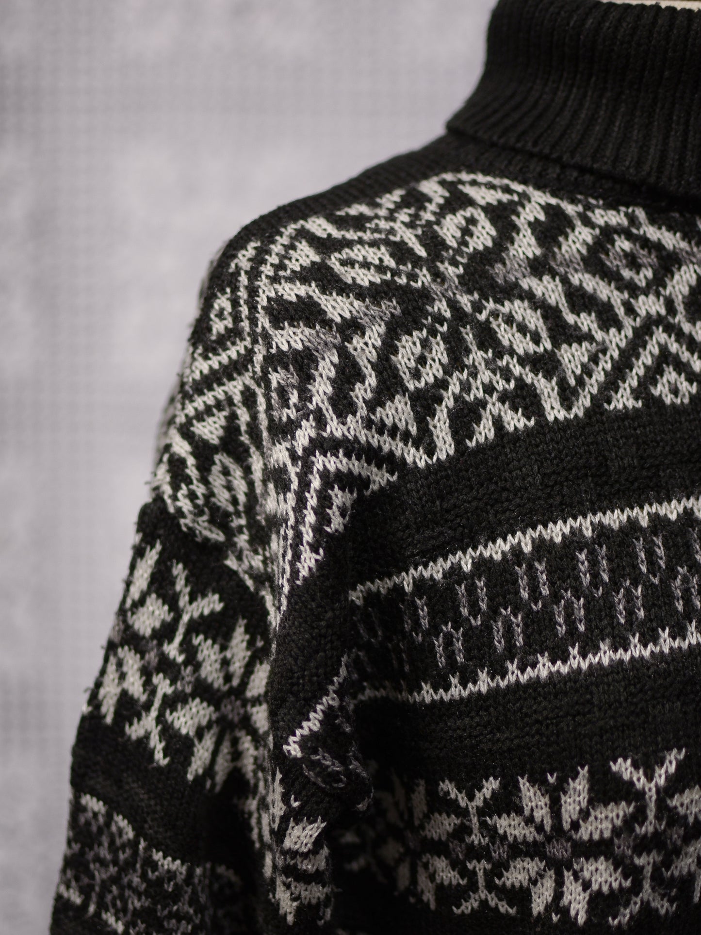 1990s St Michael black and white snowflake nordic striped roll neck jumper
