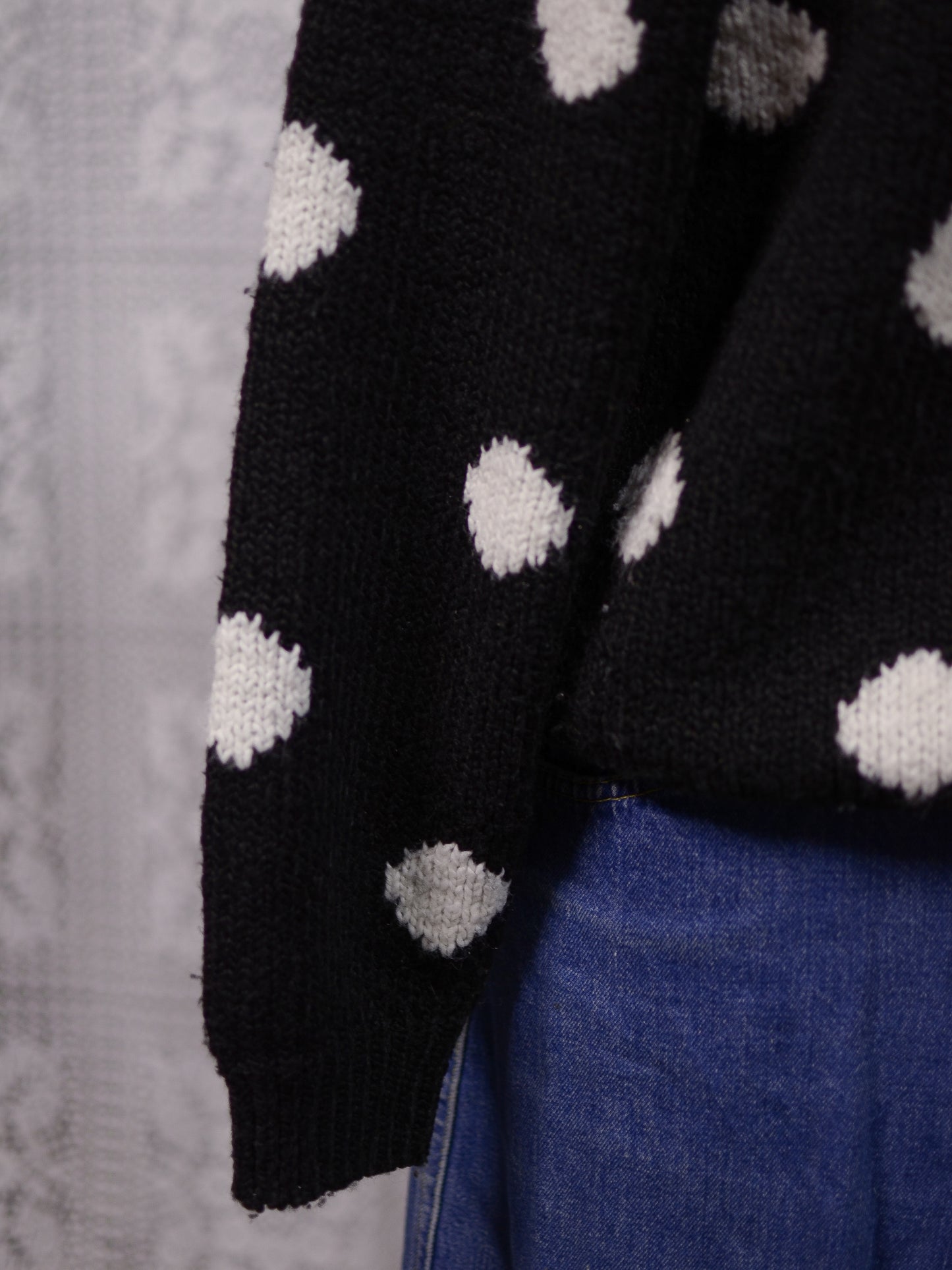 1990s Littlewoods black and white polkadot soft slouchy raglan jumper