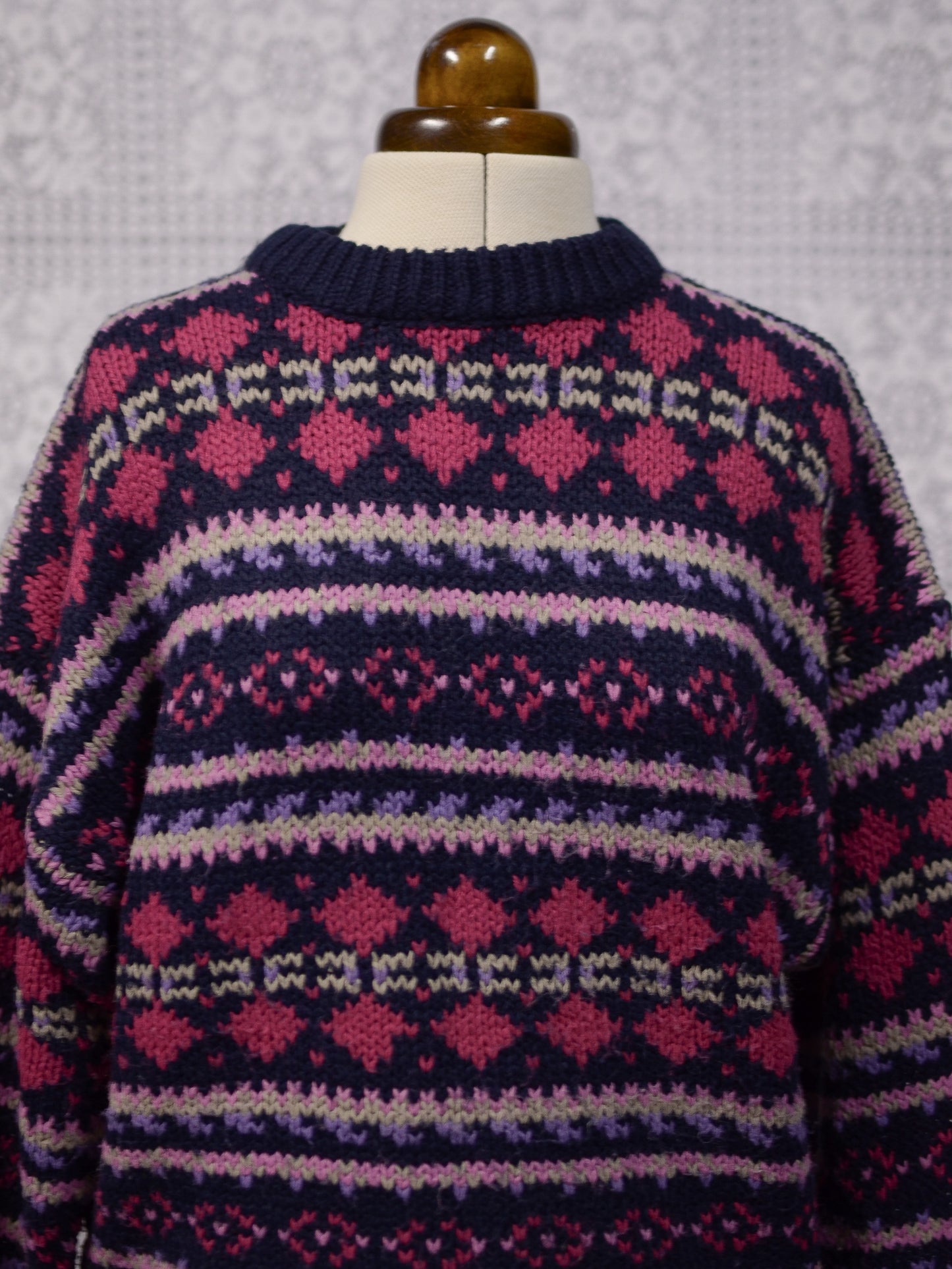 1990s Classics navy blue, pink and purple chunky striped pattern jumper