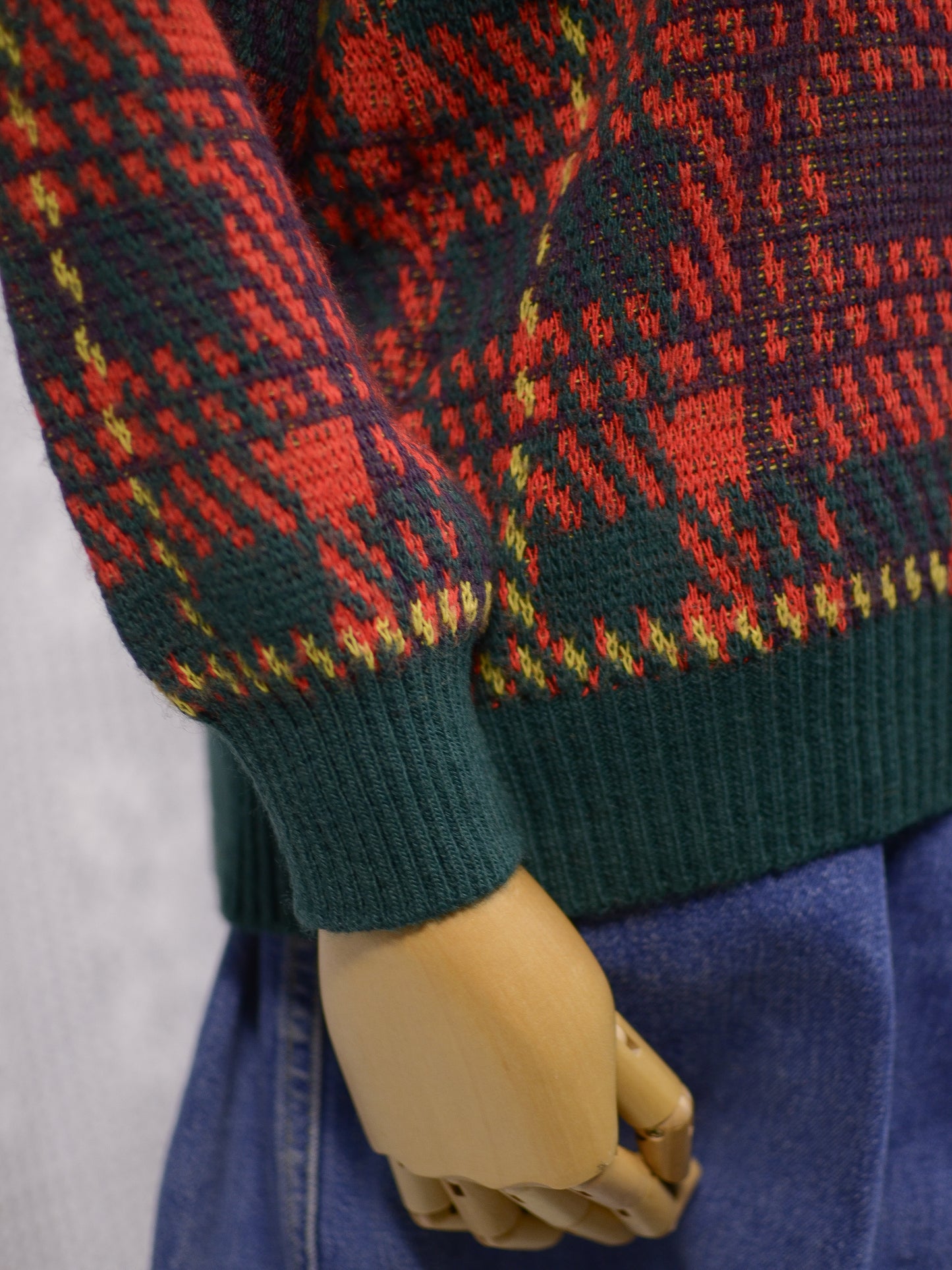 1970s red, green and yellow tartan high neck jumper
