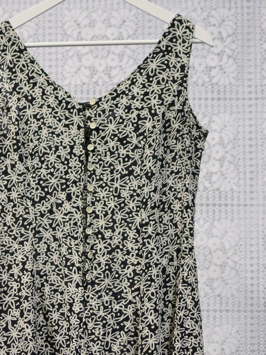 1990s St Michael black and cream floral daisy doodle print sleeveless playsuit