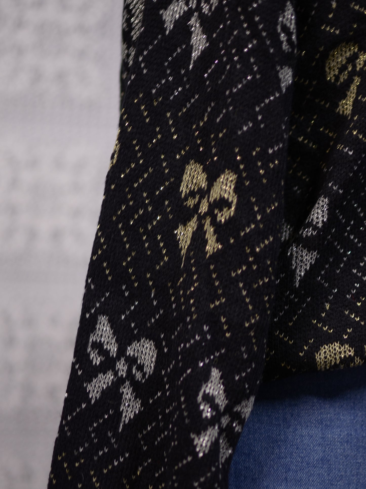 1980s black, silver and gold metallic bow festive christmas jumper