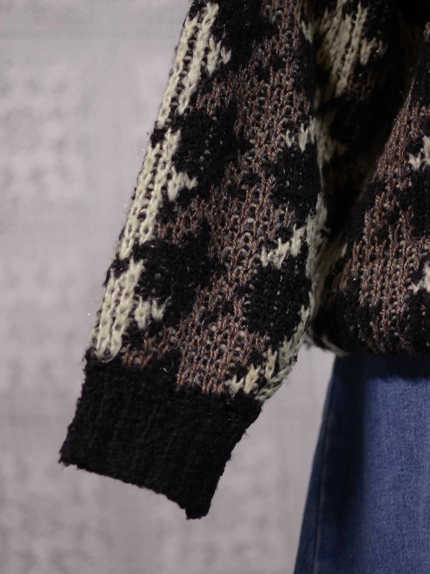 1980s St Michael black, brown and cream houndstooth chunky jumper