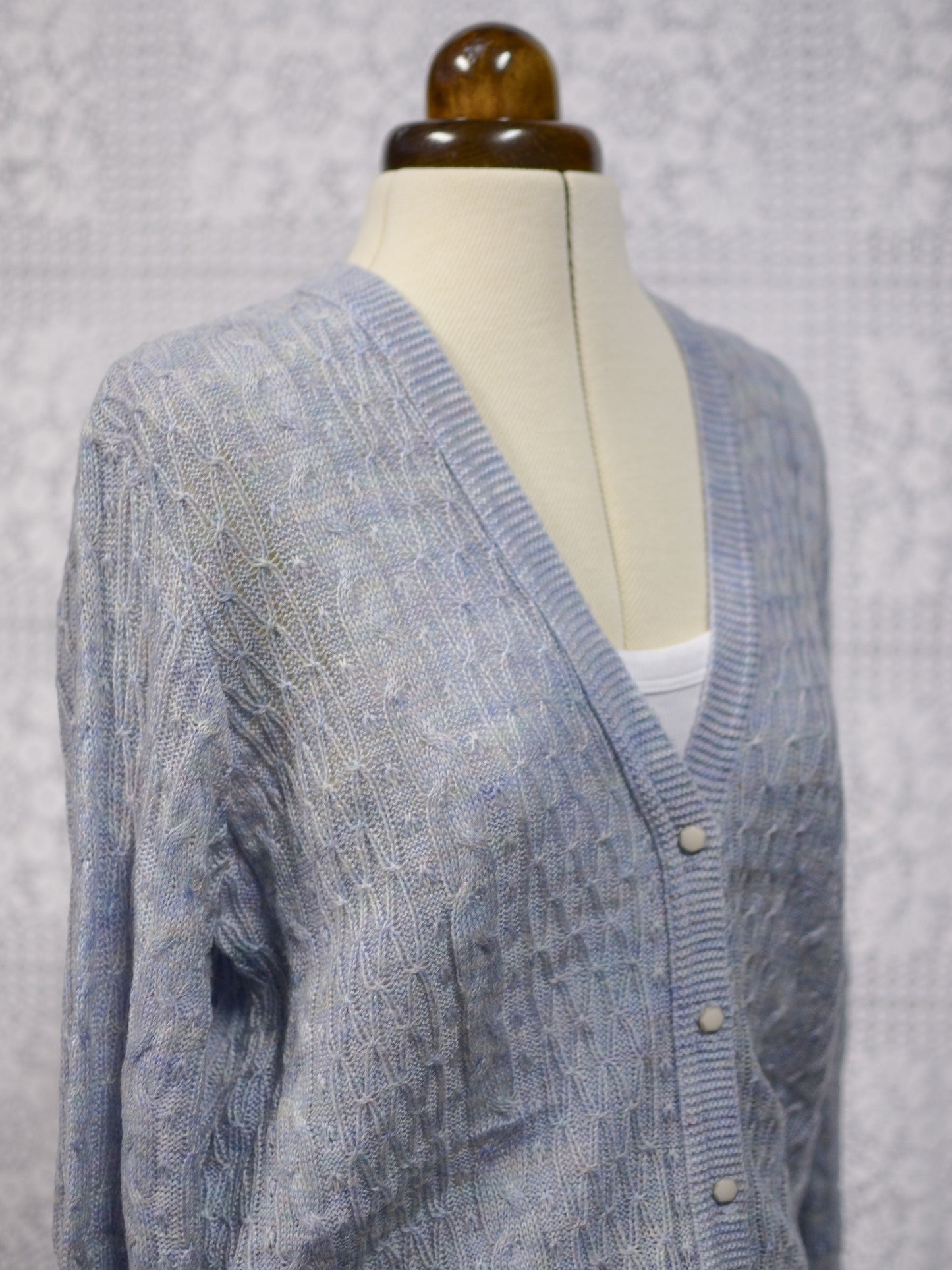 1980s St Michael blue and lilac cable knit cardigan