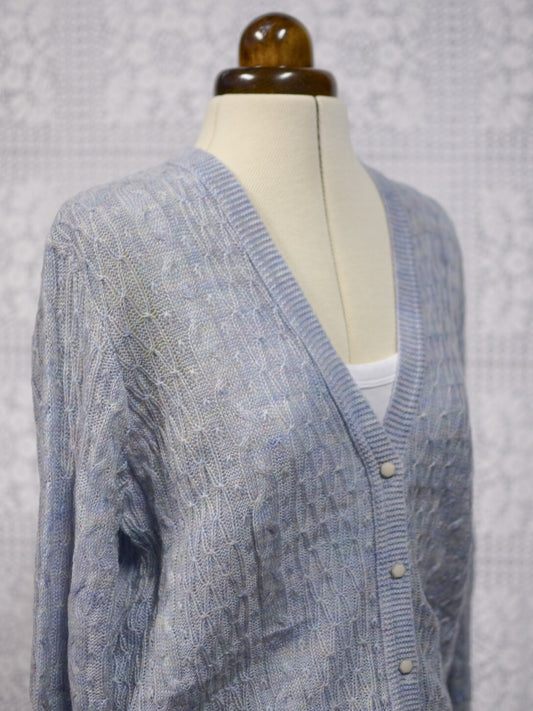 1980s St Michael blue and lilac cable knit cardigan