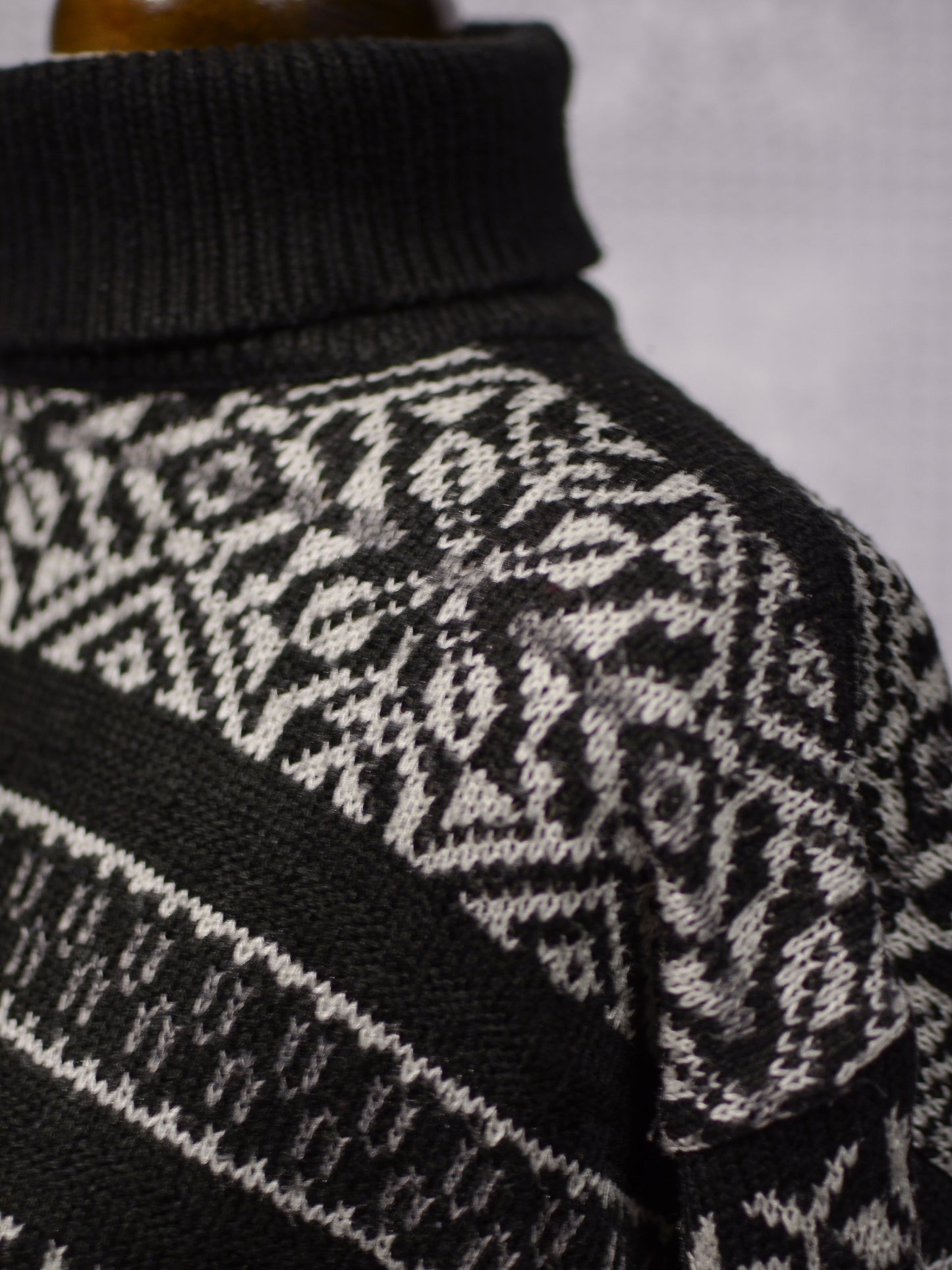 1990s St Michael black and white snowflake nordic striped roll neck jumper