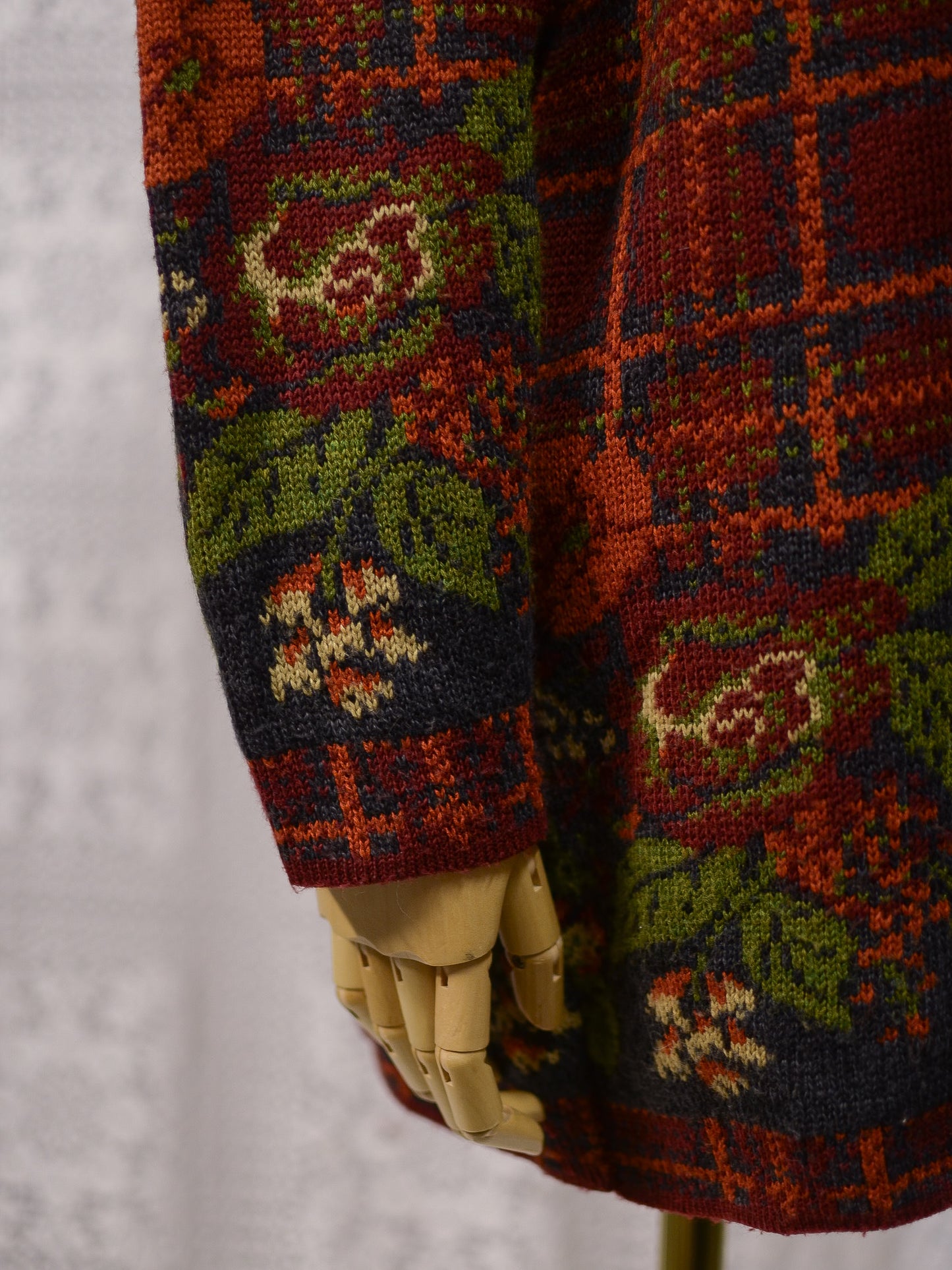 1990s dark red, orange and green tartan and floral print long jumper dress
