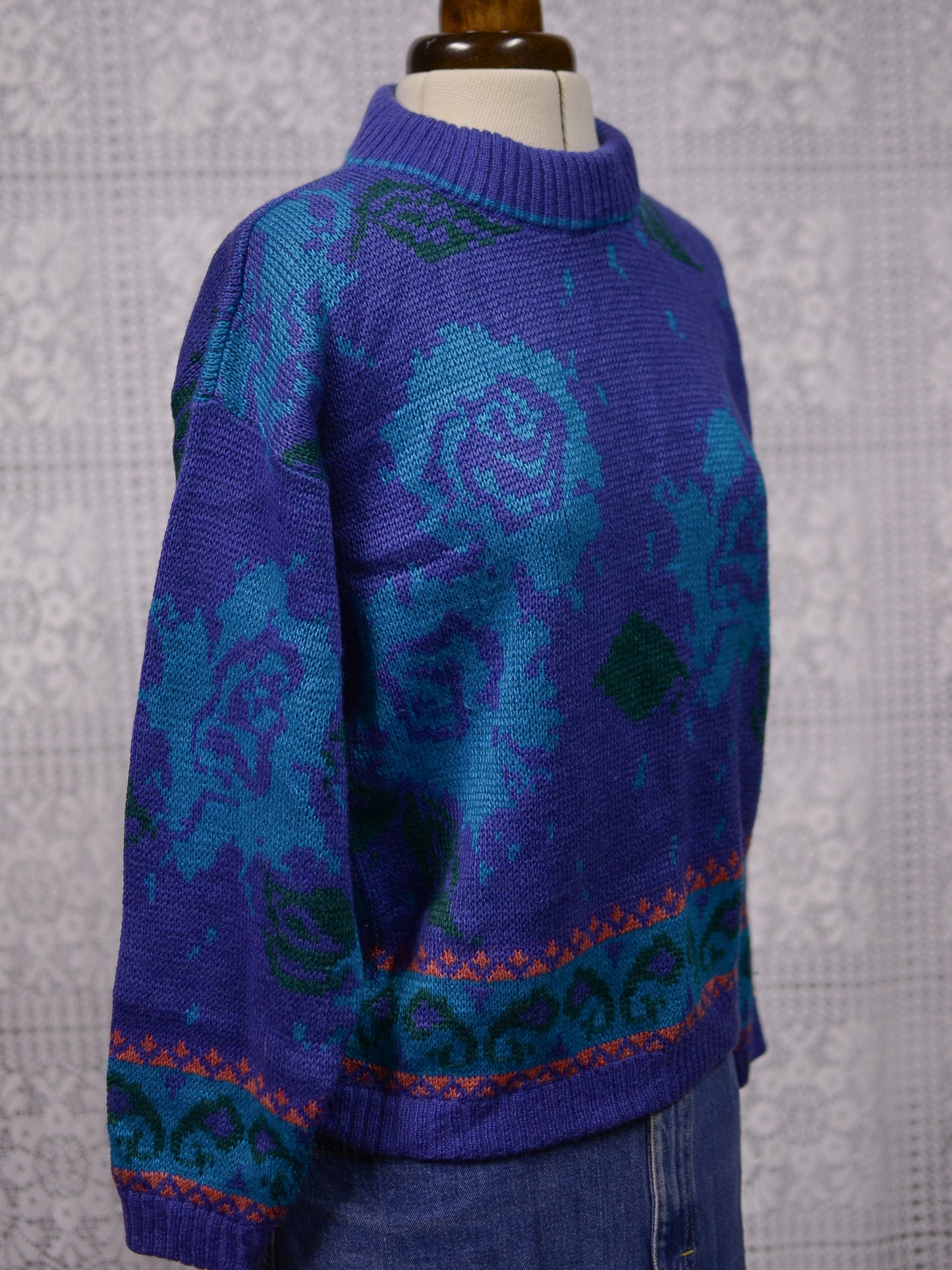 1980s Next purple and blue floral paisley jumper