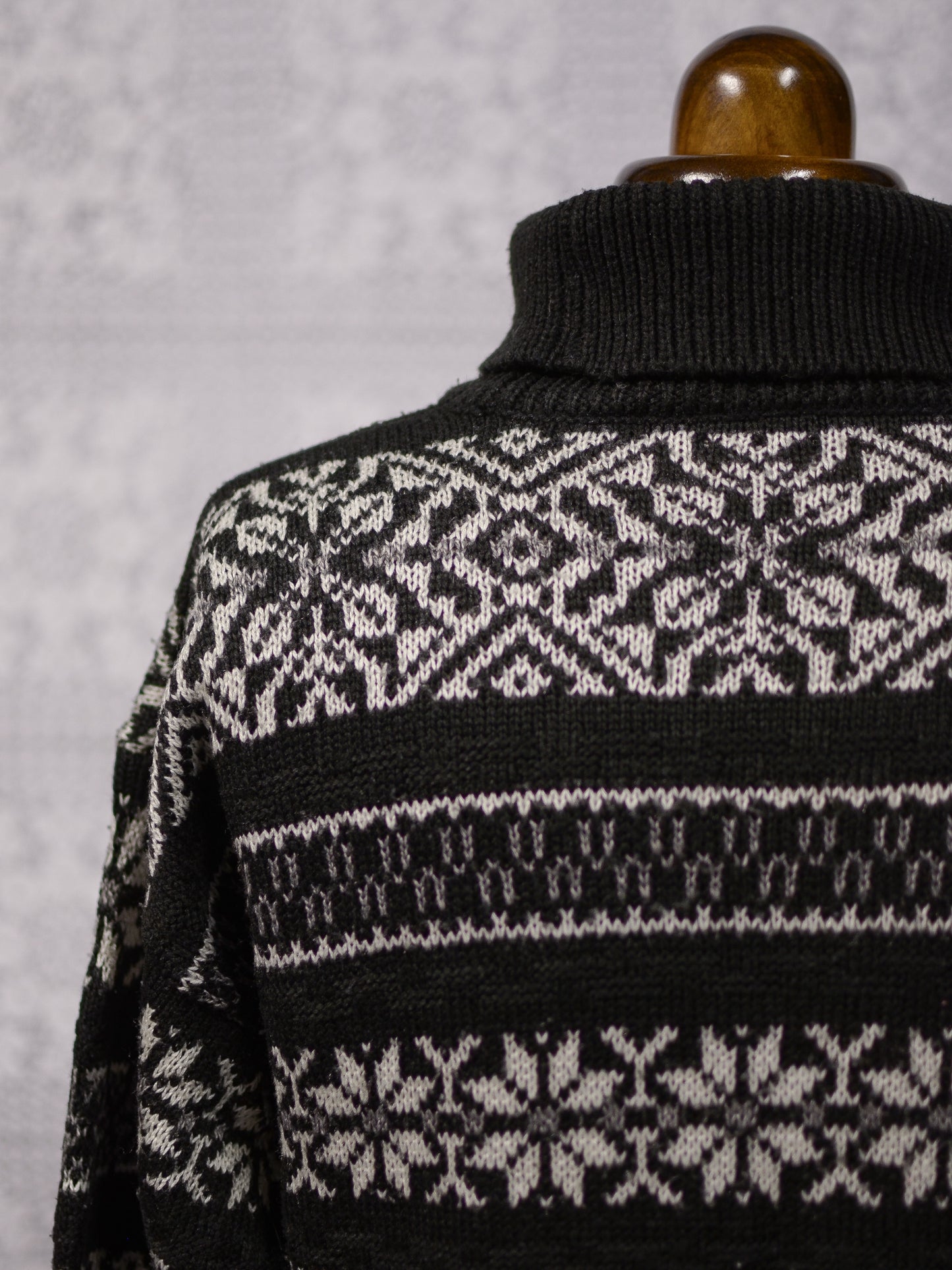 1990s St Michael black and white snowflake nordic striped roll neck jumper