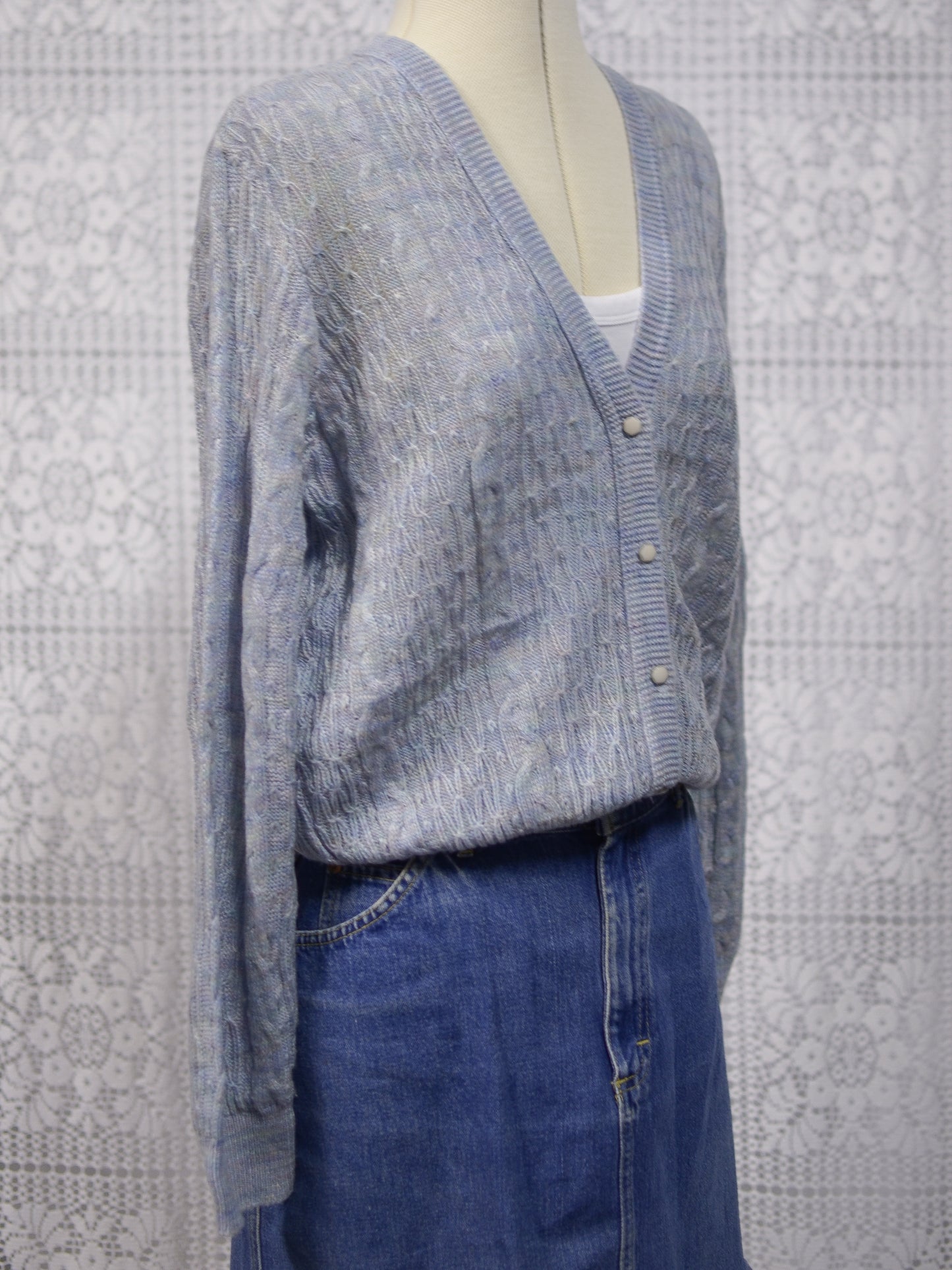 1980s St Michael blue and lilac cable knit cardigan