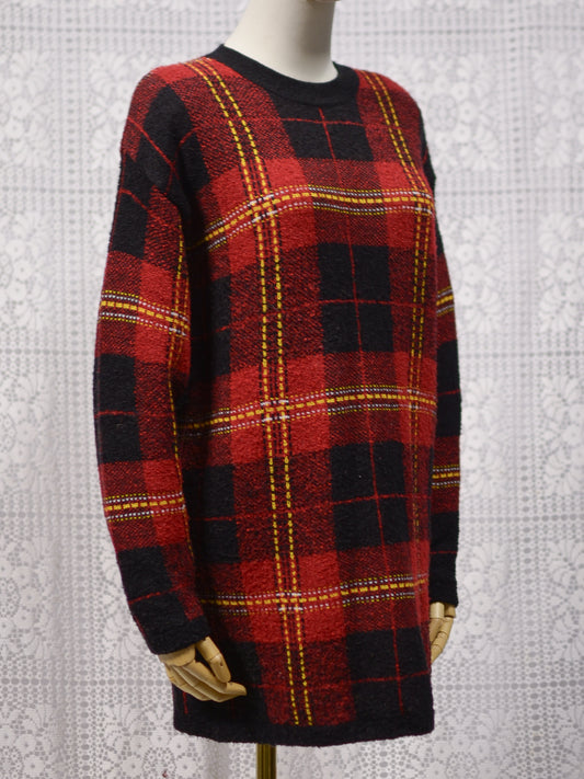 Y2K St Michael red, black and yellow tartan long jumper