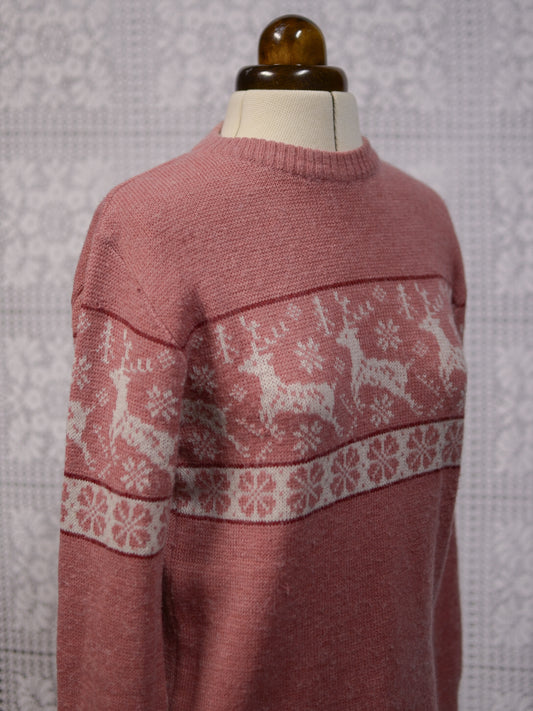 1970s St Michael pink festive christmas reindeer jumper