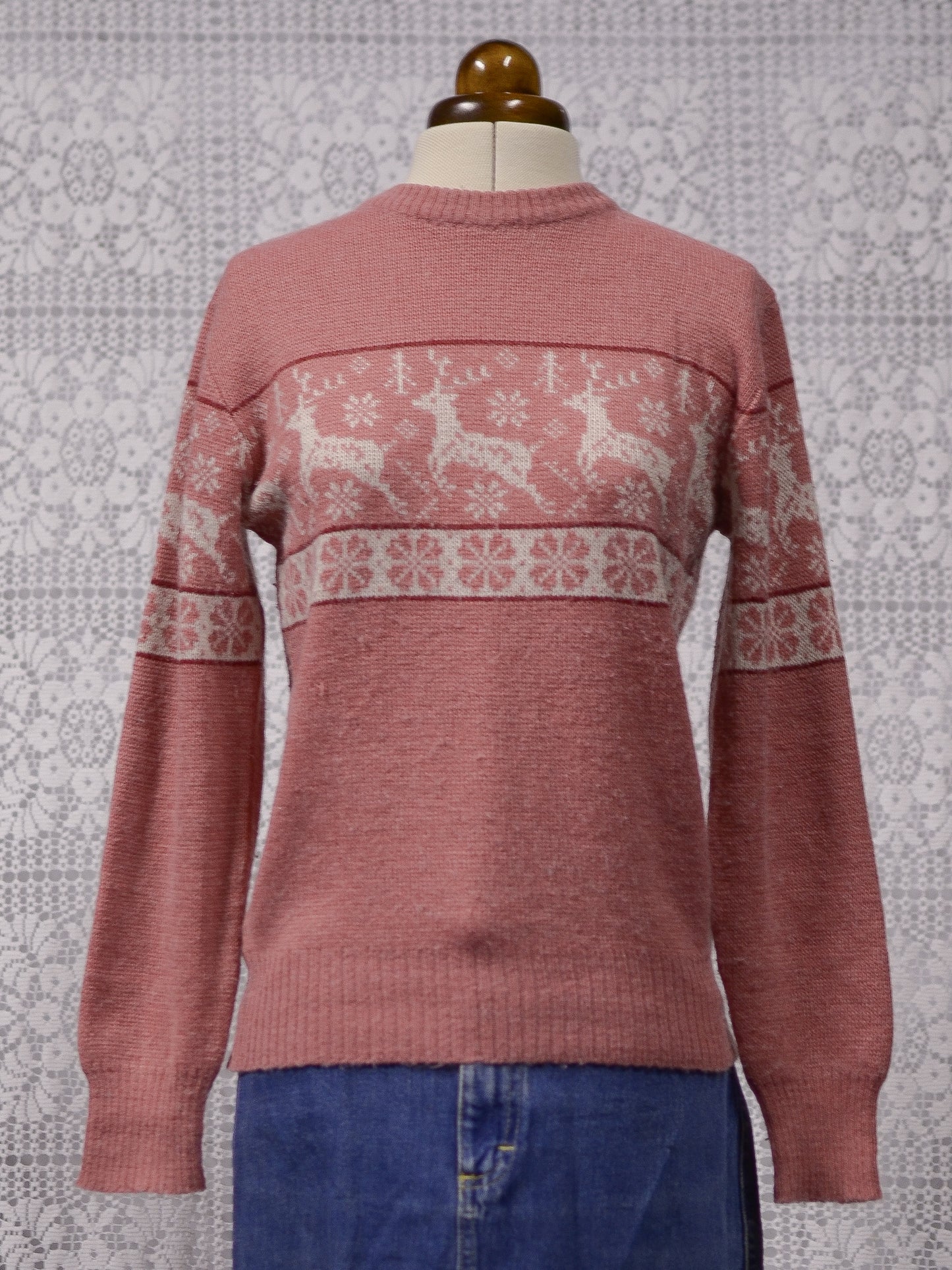 1970s St Michael pink festive christmas reindeer jumper