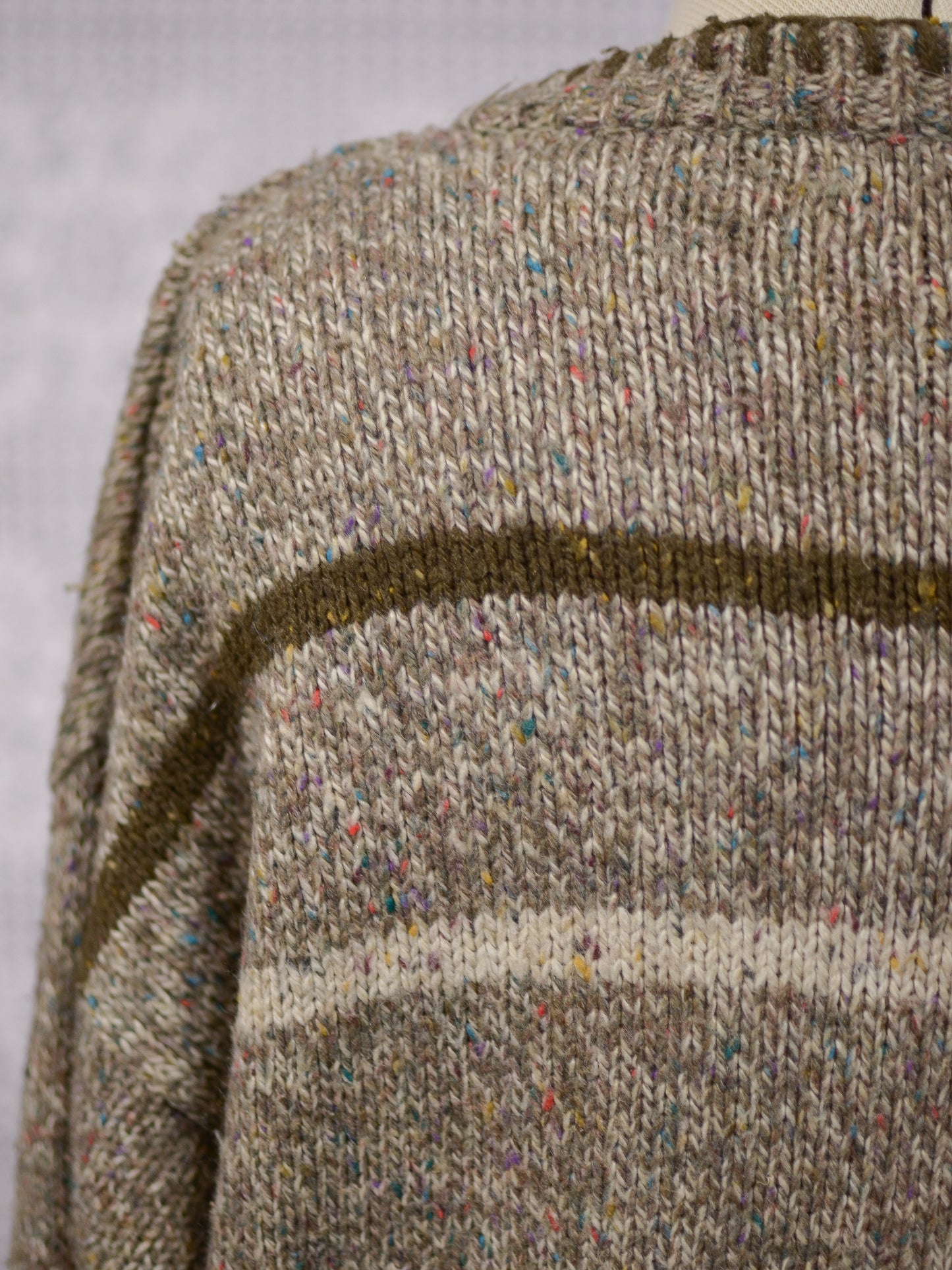 Y2K brown, cream and colourful flecked wool blend long tassled cardigan