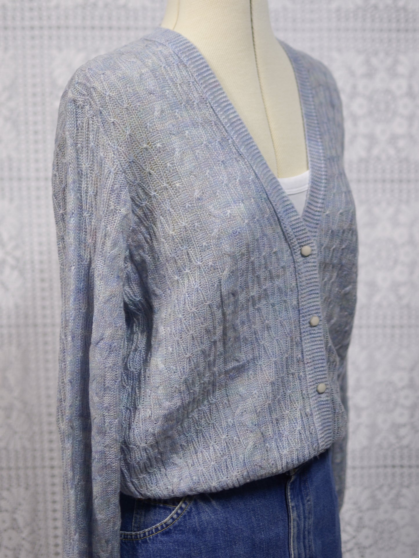 1980s St Michael blue and lilac cable knit cardigan
