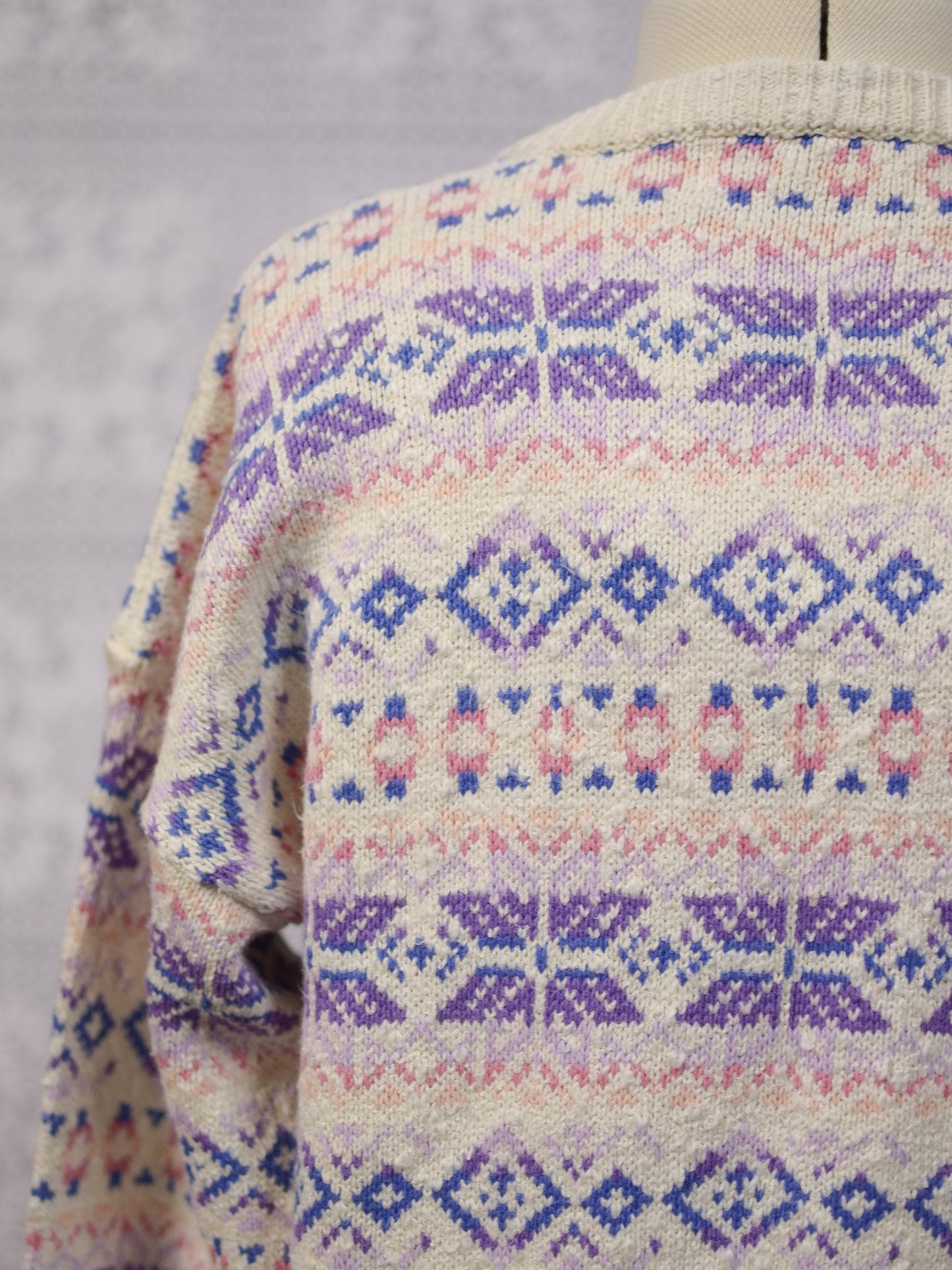 1990s Compliments cream, pink and lilac festive snowflake cosy cotton cardigan