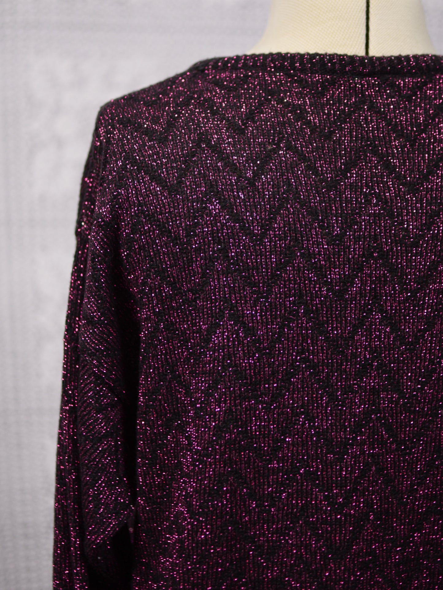 1980s pink and black glittery lurex zig zag pattern jumper