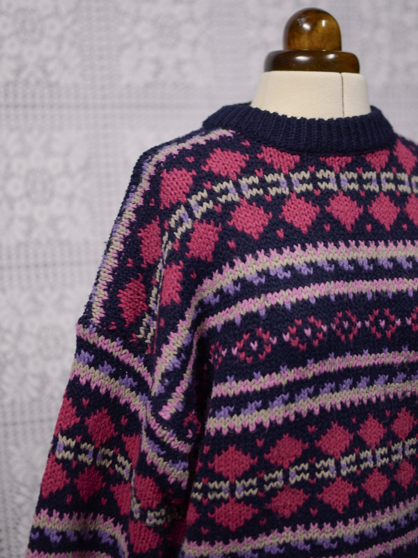 1990s Classics navy blue, pink and purple chunky striped pattern jumper