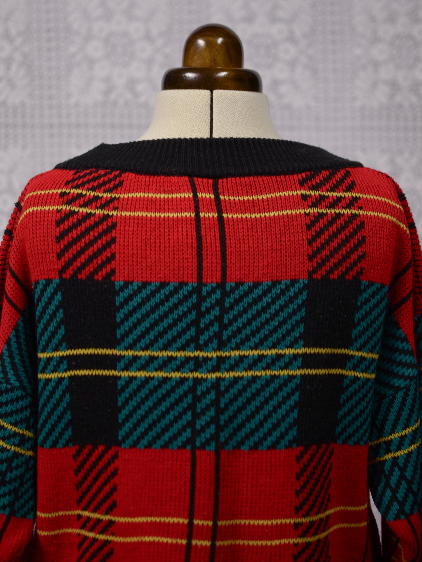 1980s St Michael red, green, black and yellow tartan jumper