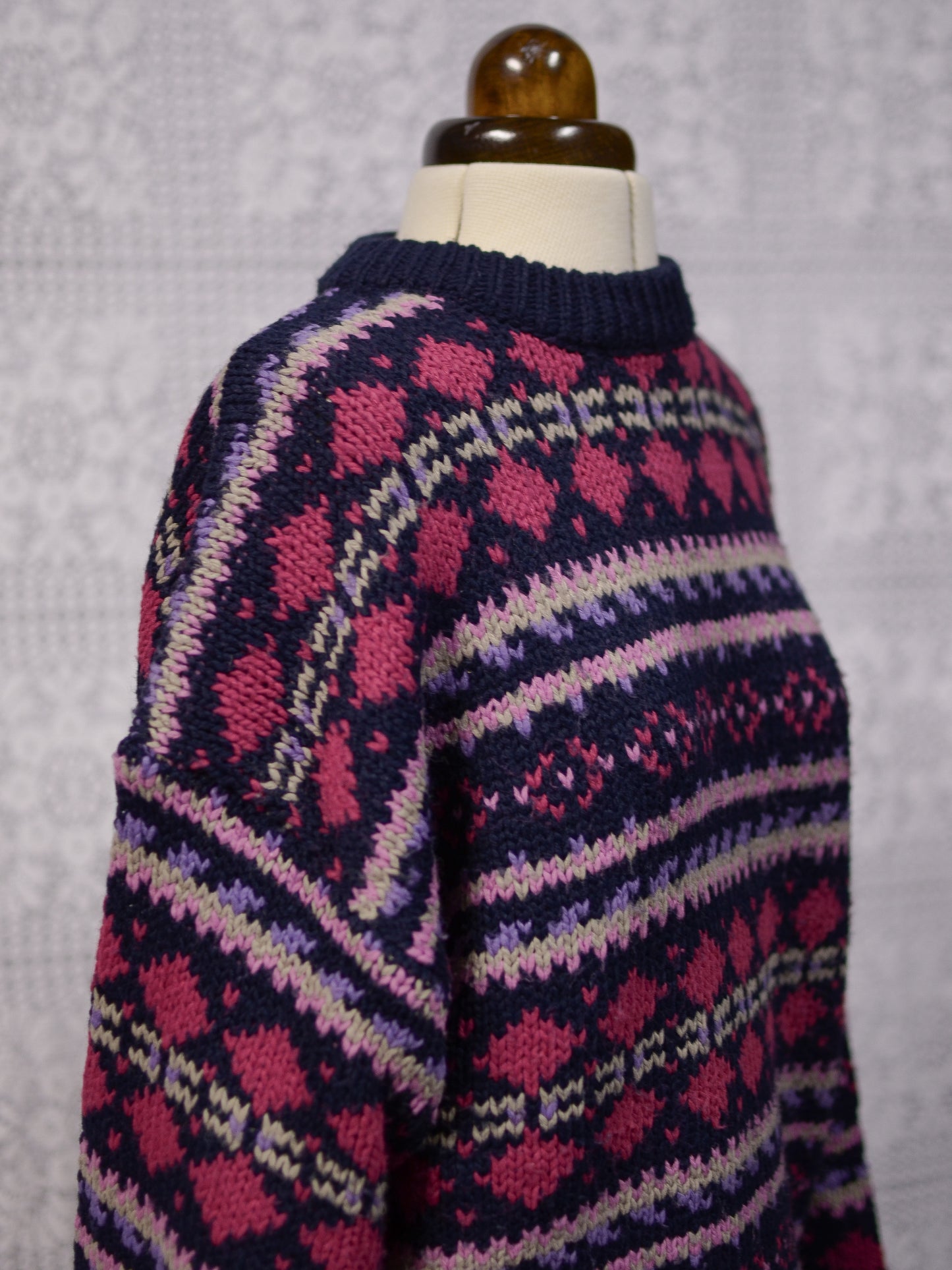 1990s Classics navy blue, pink and purple chunky striped pattern jumper