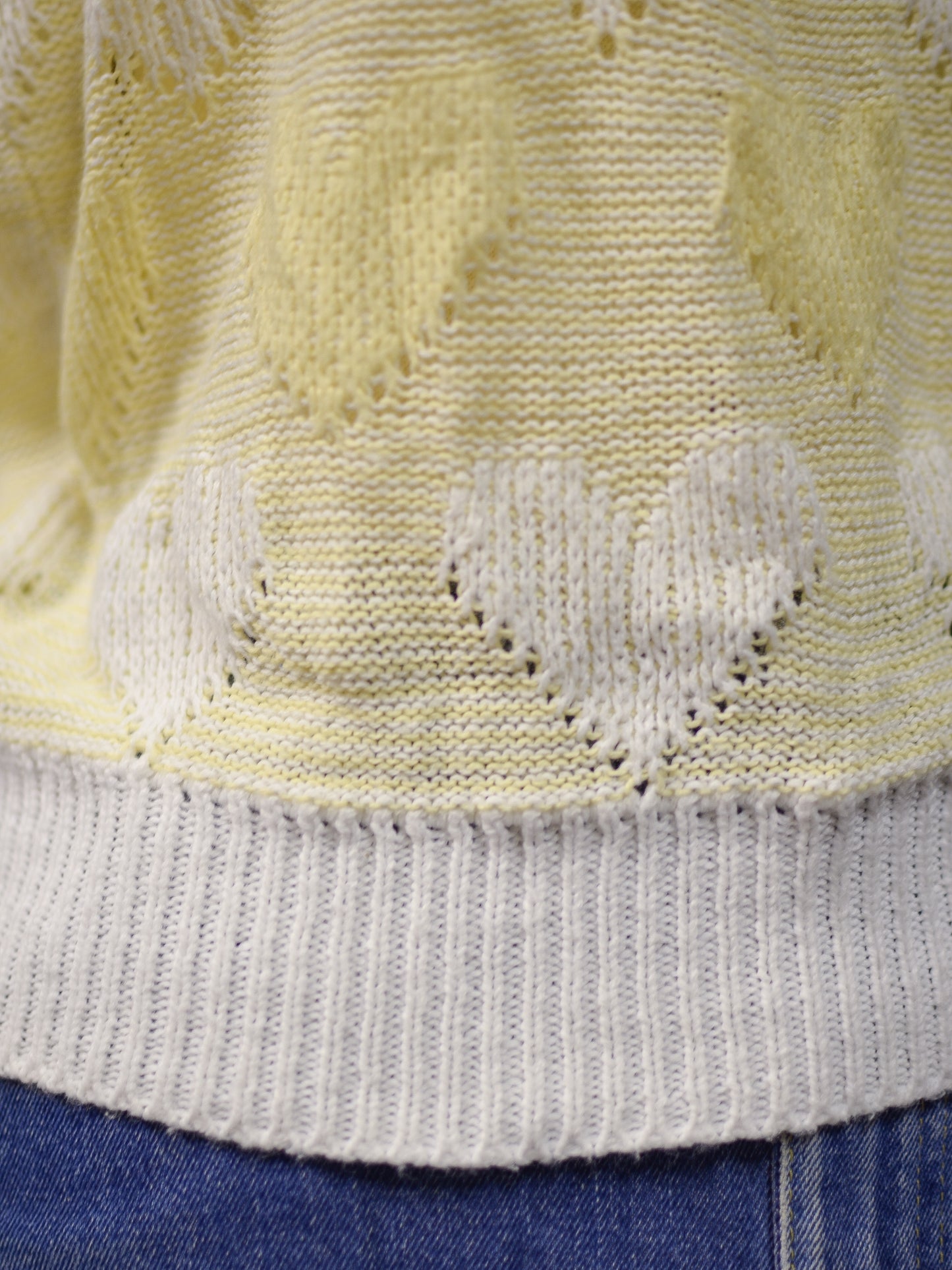 1980s pastel yellow and white heart pattern sleeveless jumper