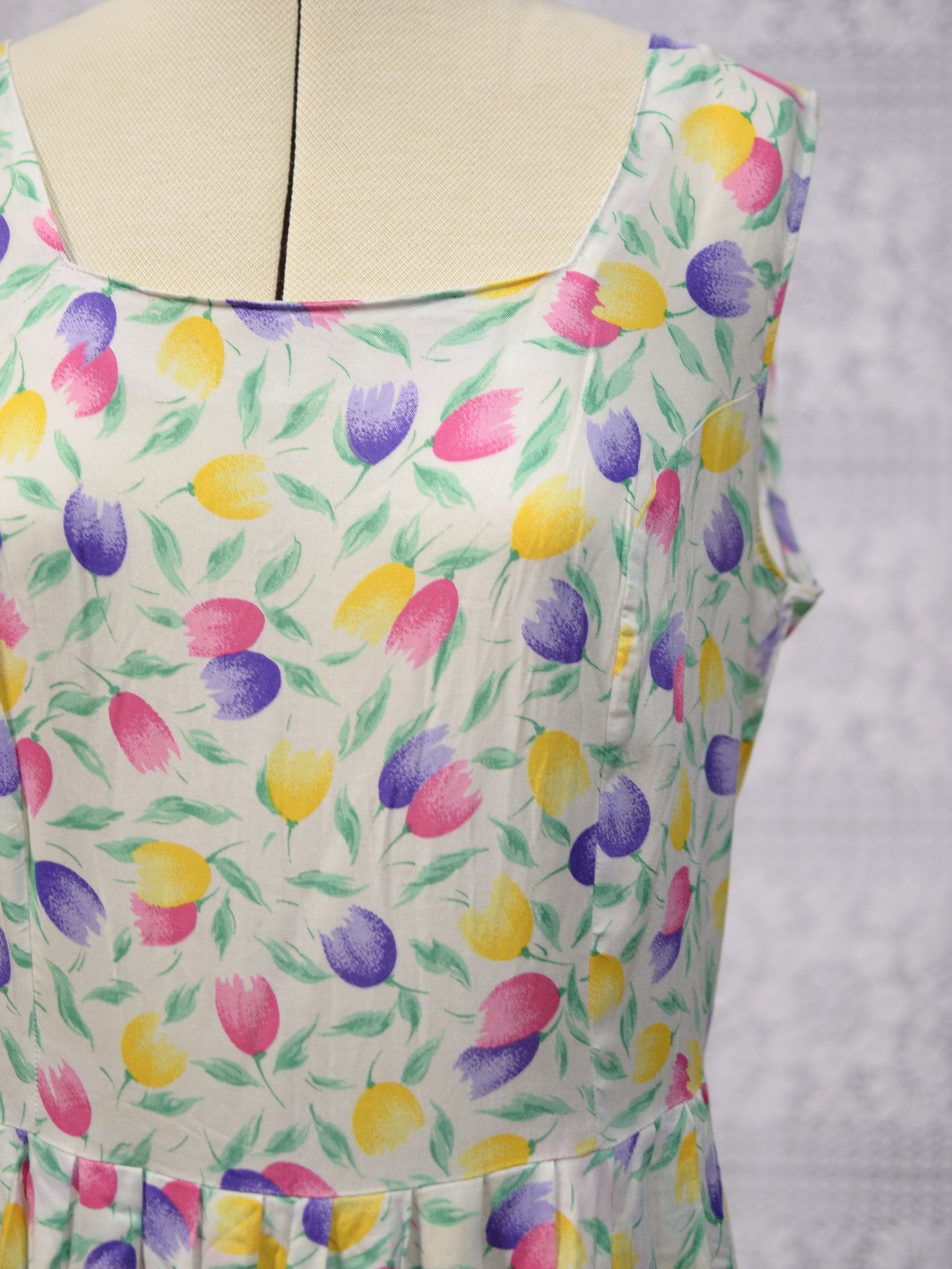 1990s St Michael colourful tulip print button through sleeveless midi dress