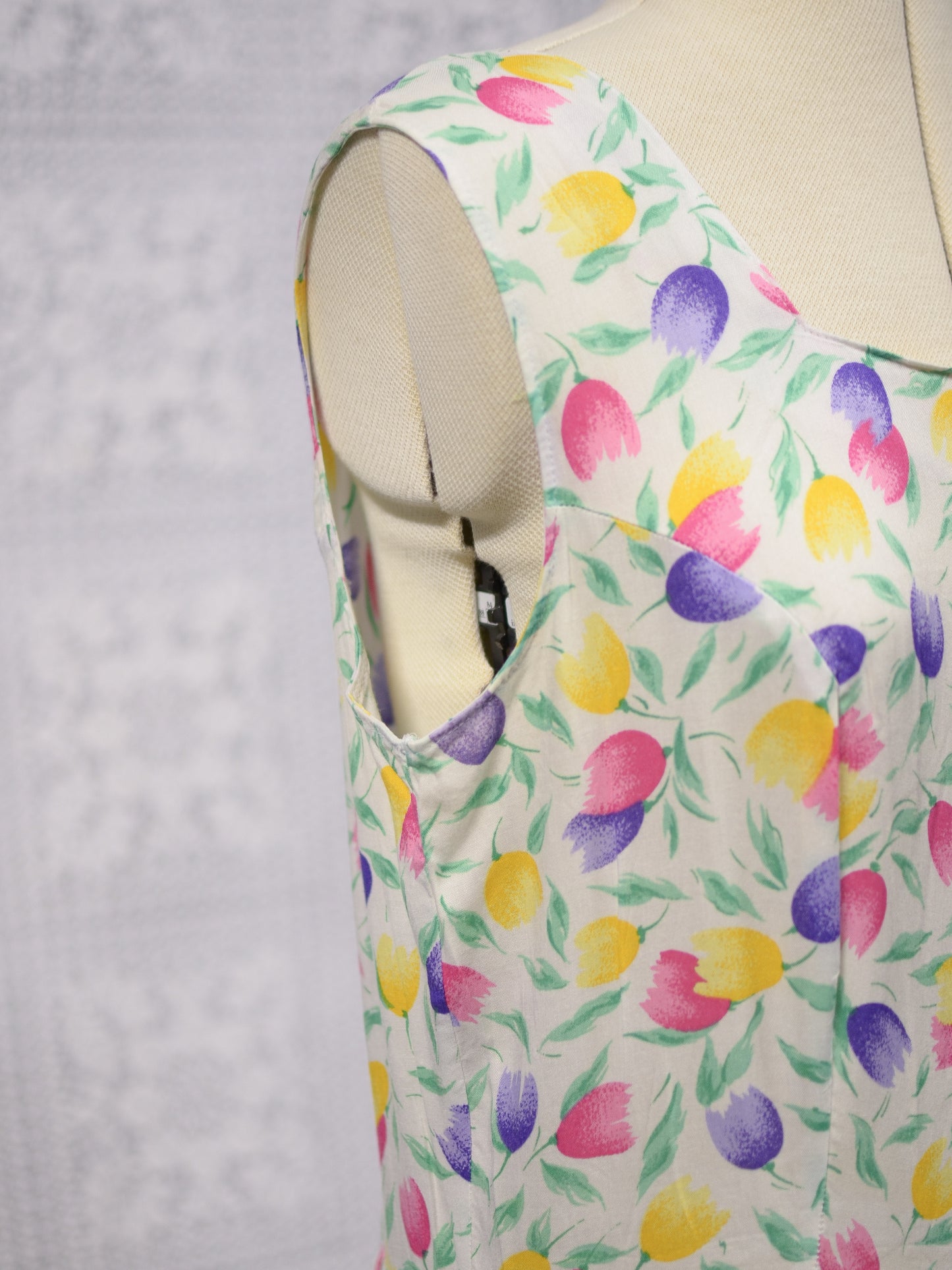 1990s St Michael colourful tulip print button through sleeveless midi dress