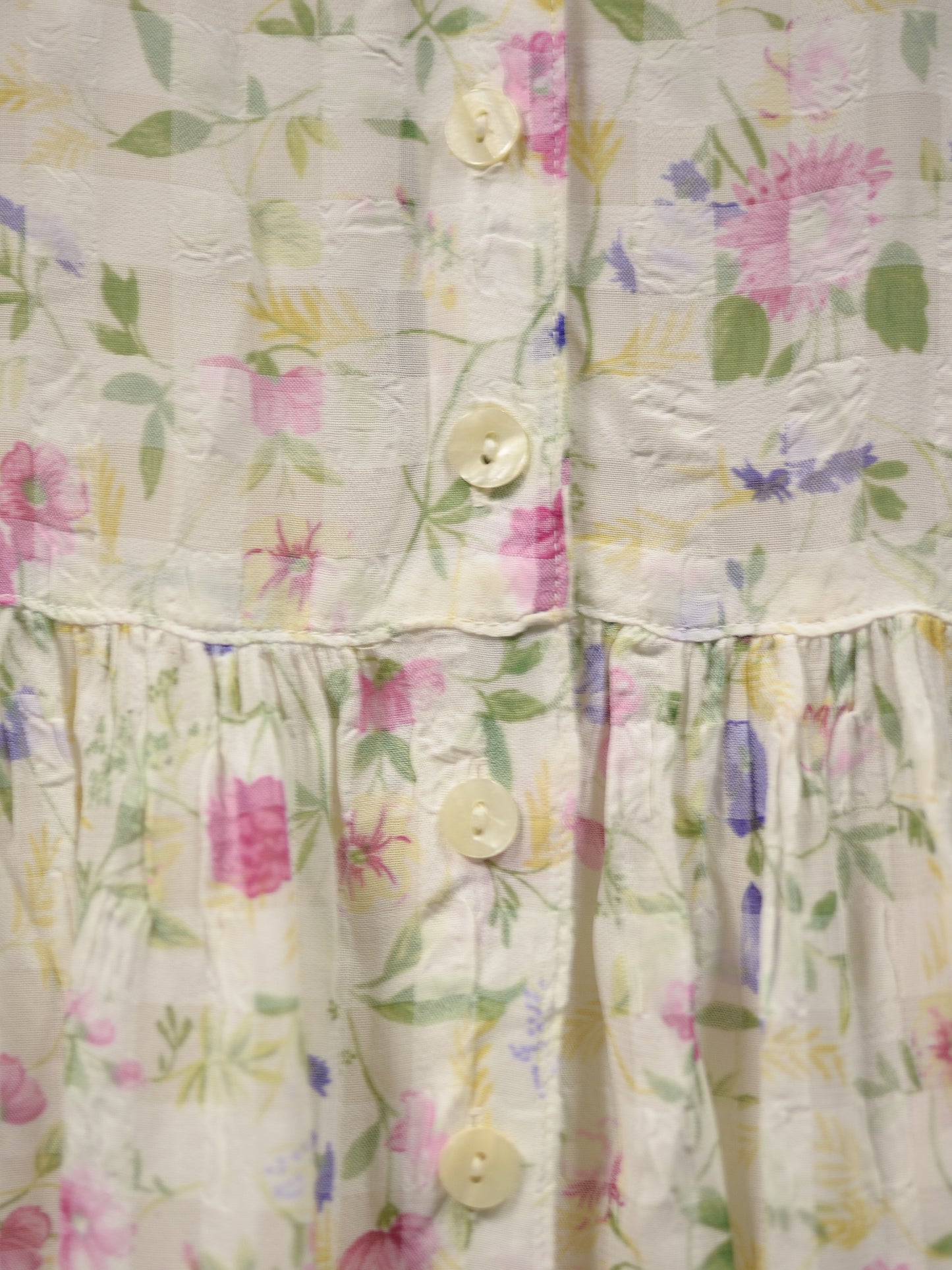 Y2K St Michael cream and pink gingham floral button through short sleeve maxi dress