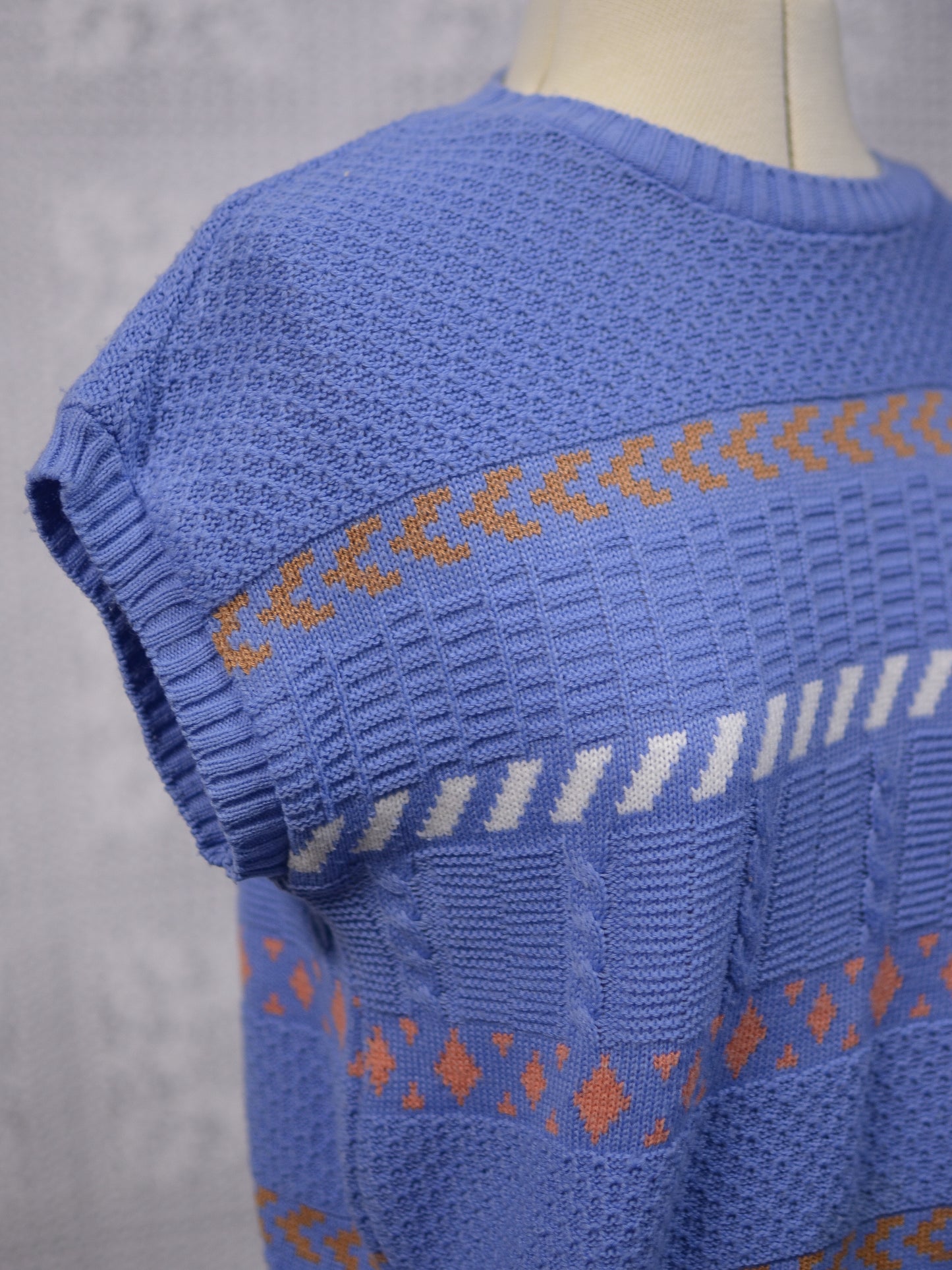 1980s blue, pink and white striped sleeveless jumper sweater vest