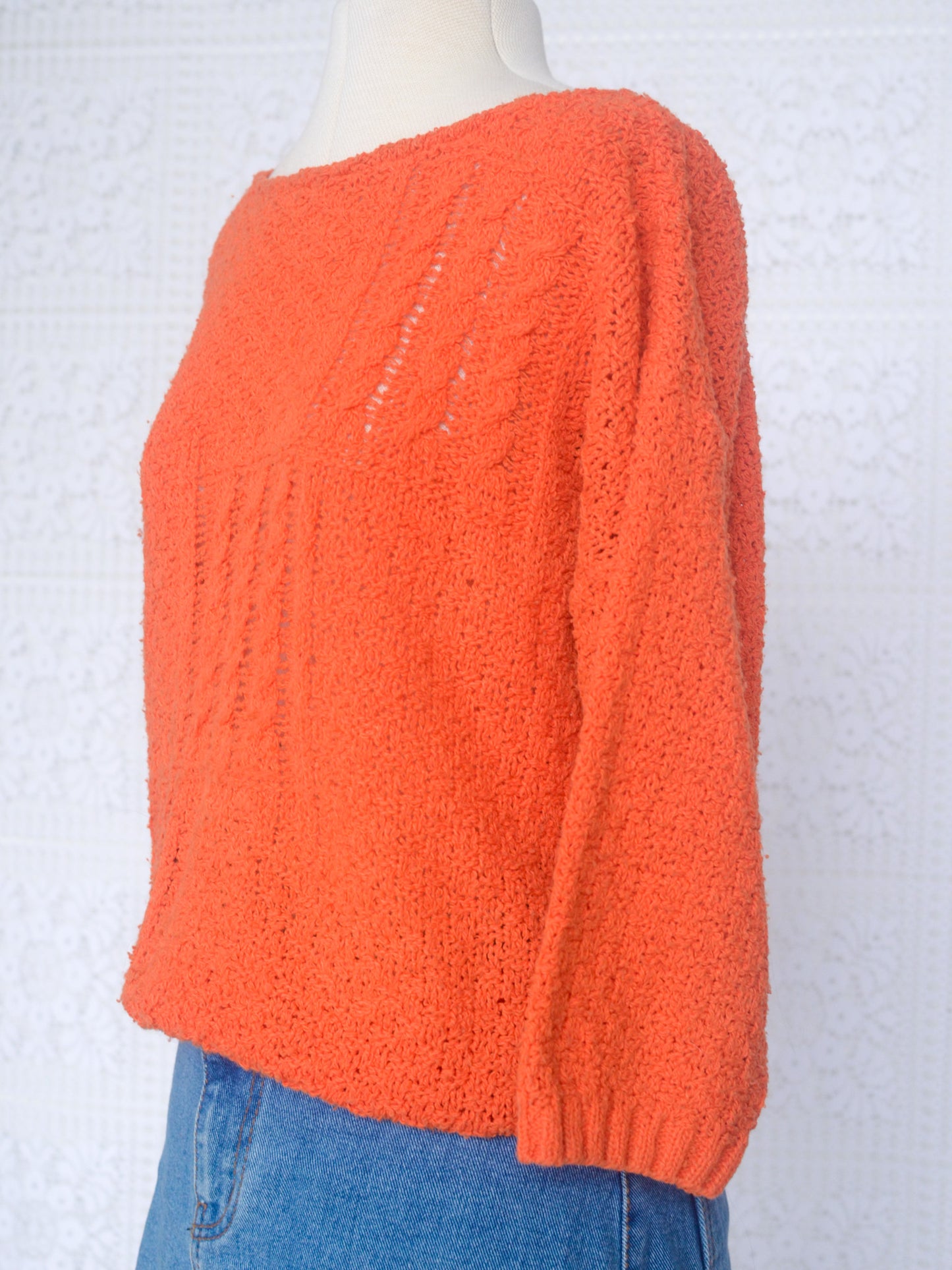 1980s British Home Stores orange 3/4 length sleeve knitted jumper