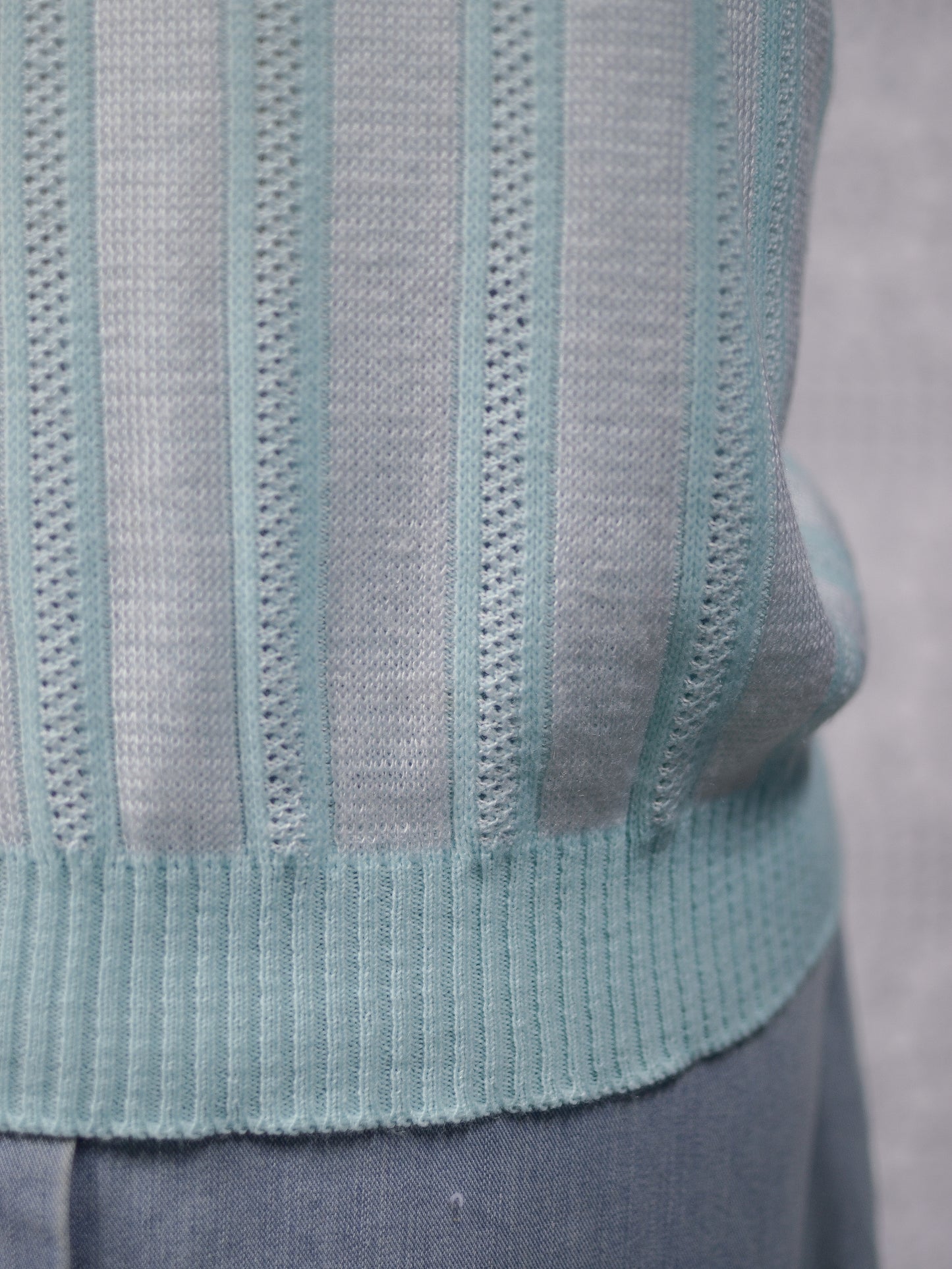 1980s mint green vertical striped short sleeve jumper