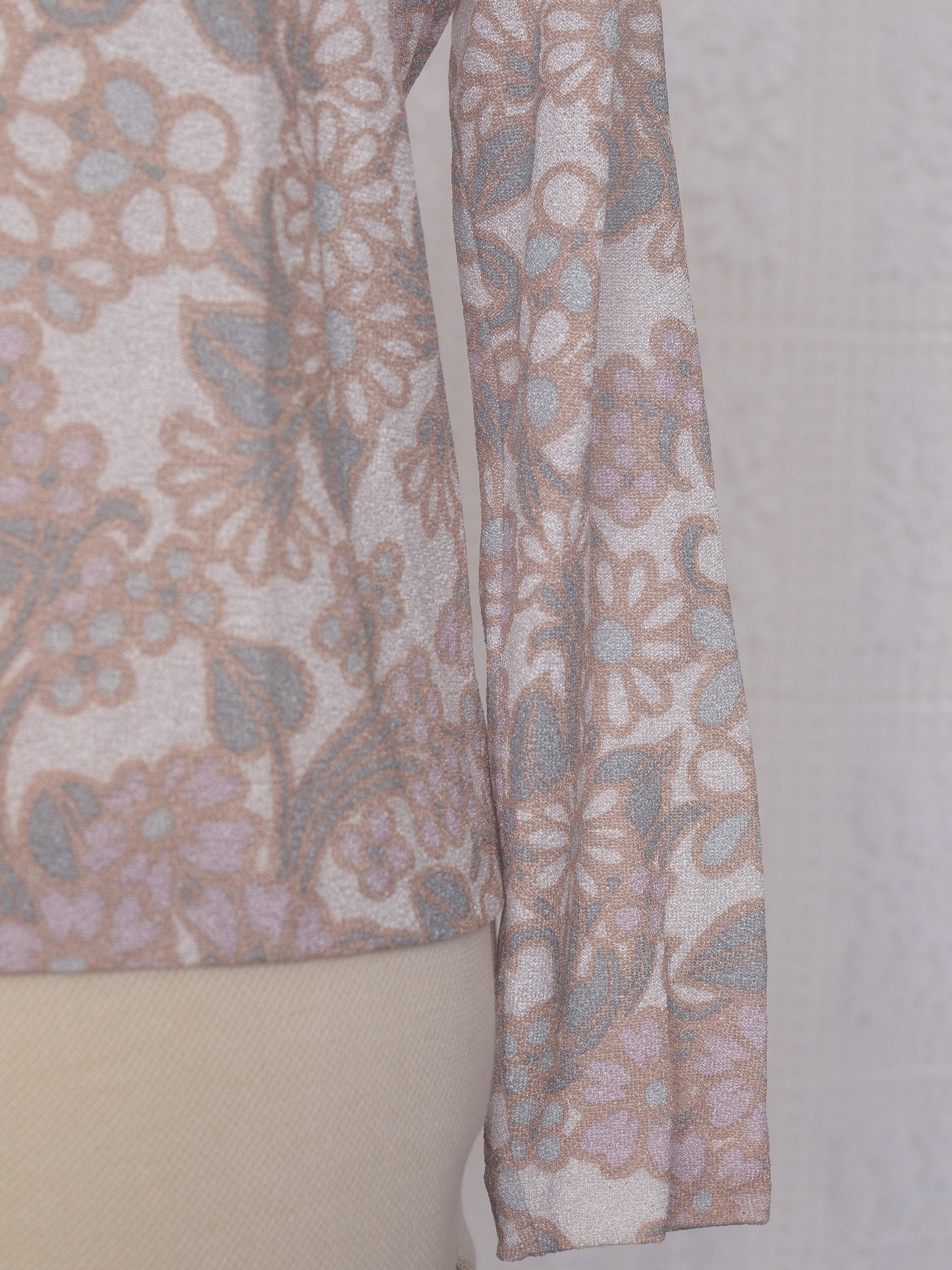 1970s cream, brown and pink floral turtleneck long sleeve jumper