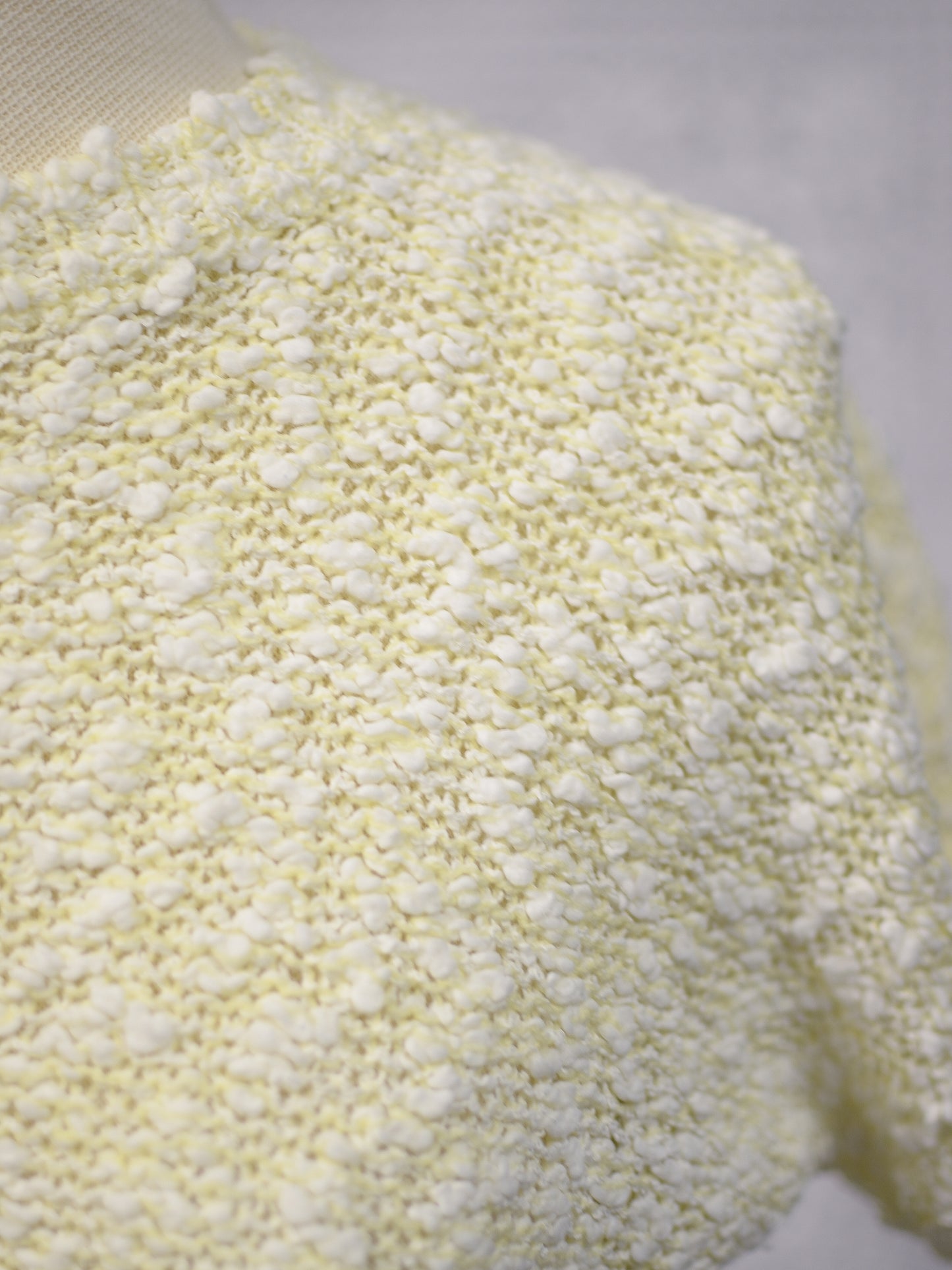 1980s pale yellow and white boucle short sleeve jumper