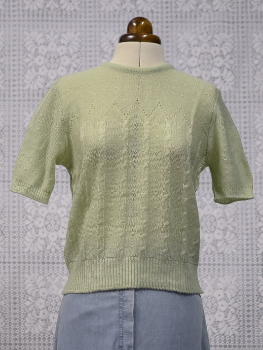 1980s St Michael light green short sleeve lace knit jumper