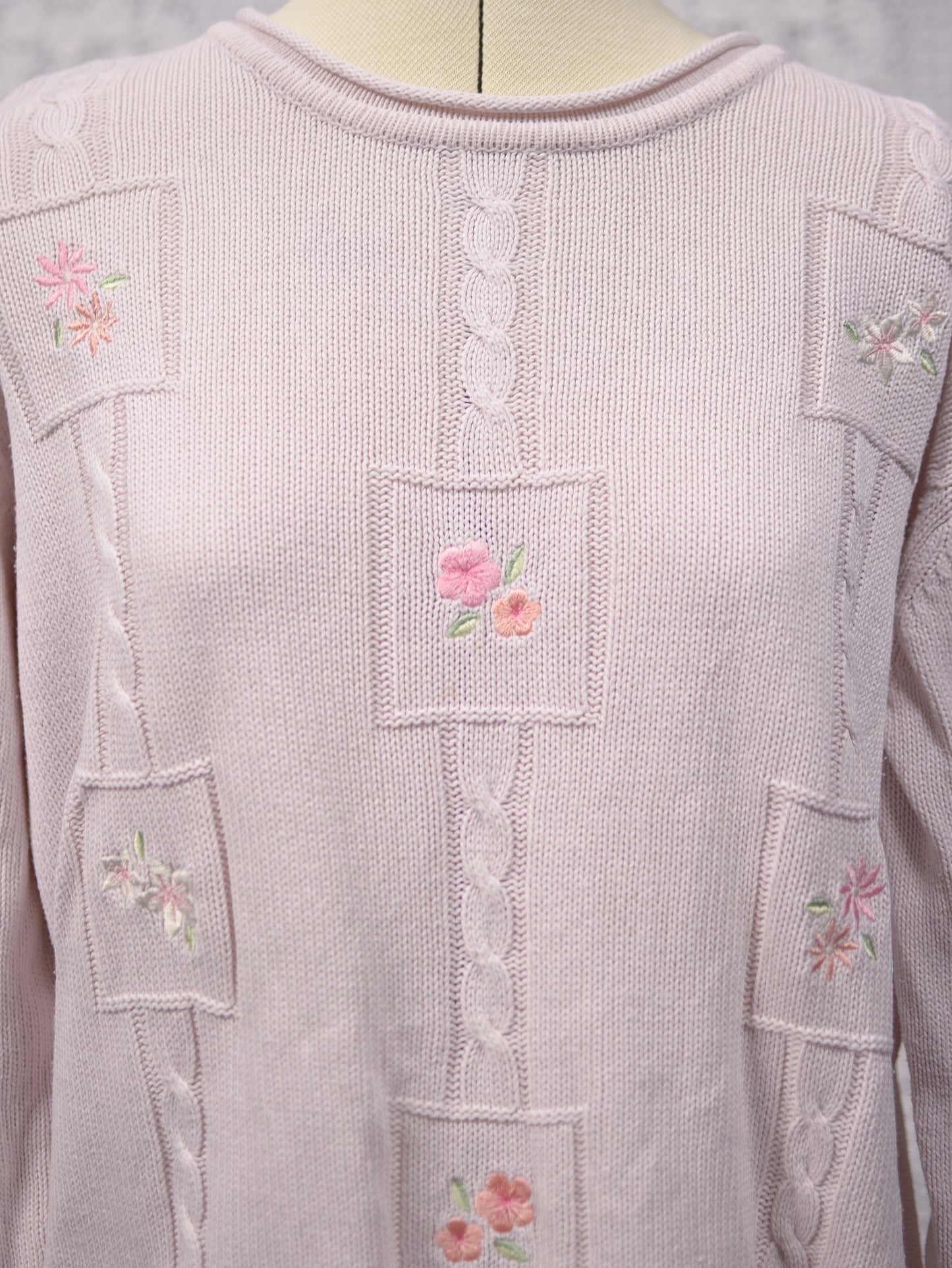1990s Tulchan pale pink embroidered floral jumper