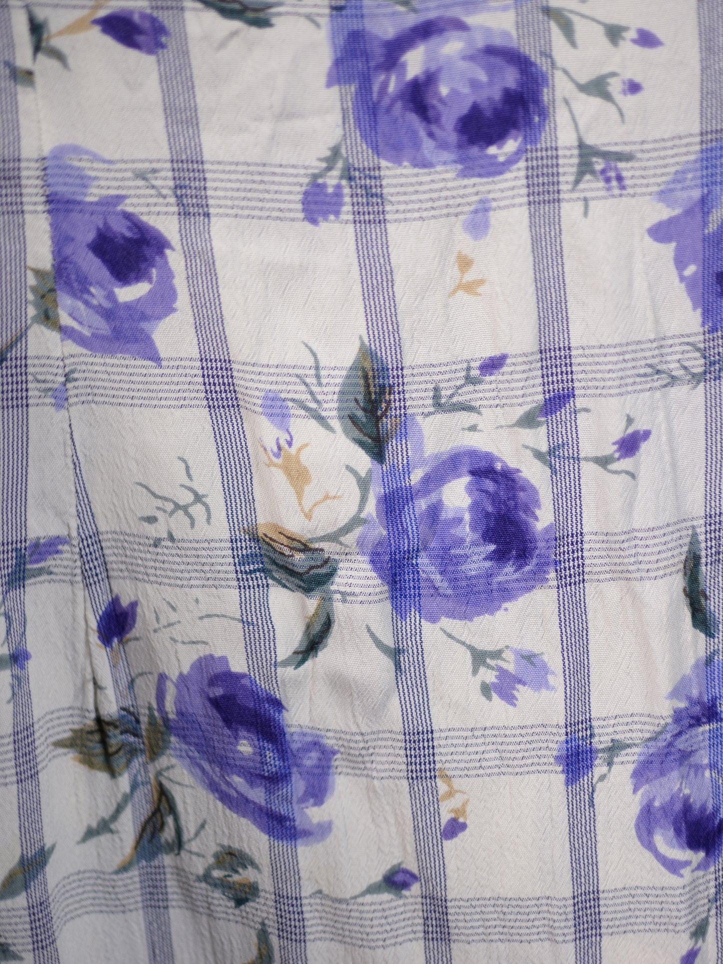 1990s C&A white and purple rose print button through maxi skirt