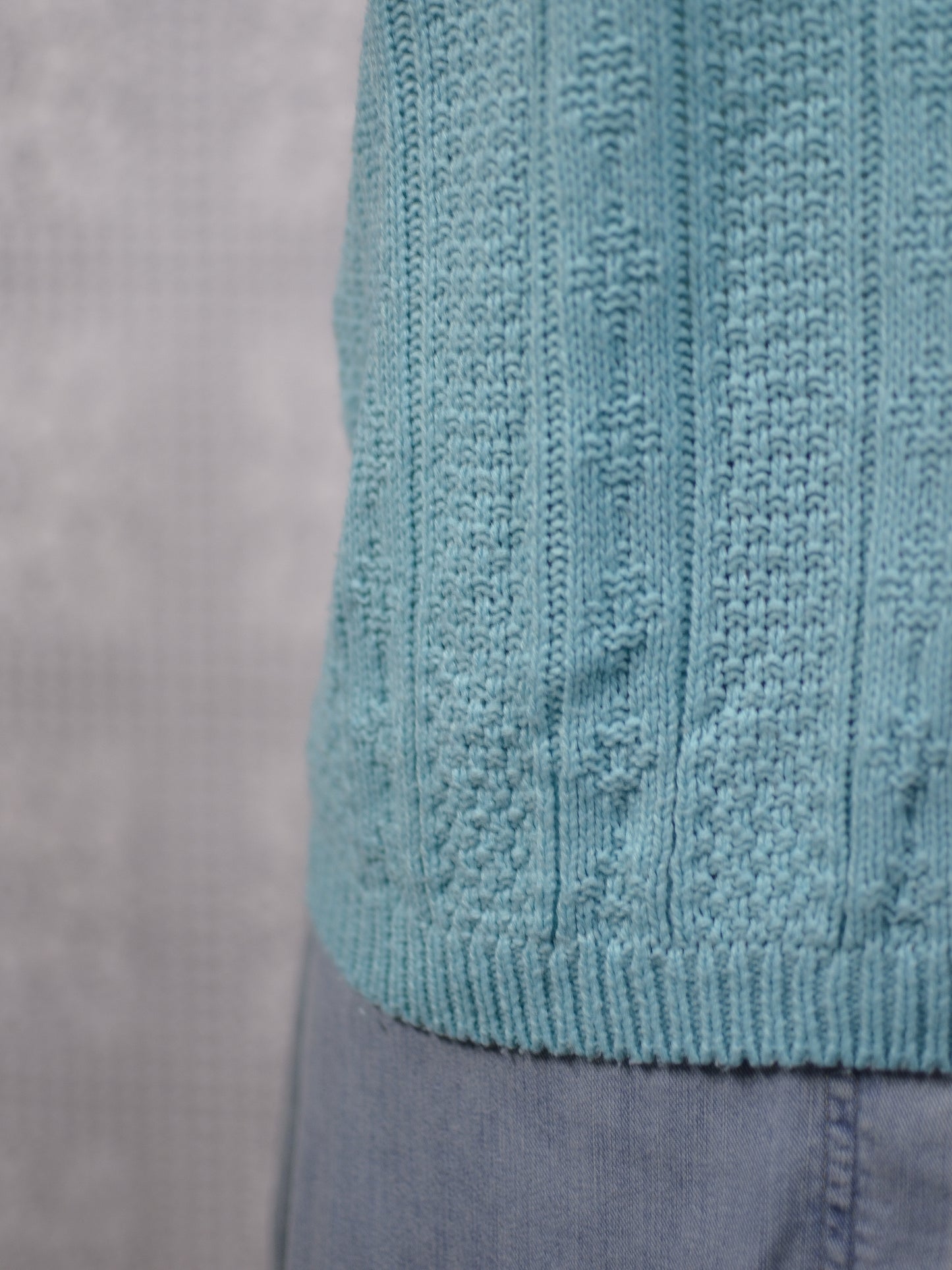 1980s mint green and cream leaf print short sleeve jumper