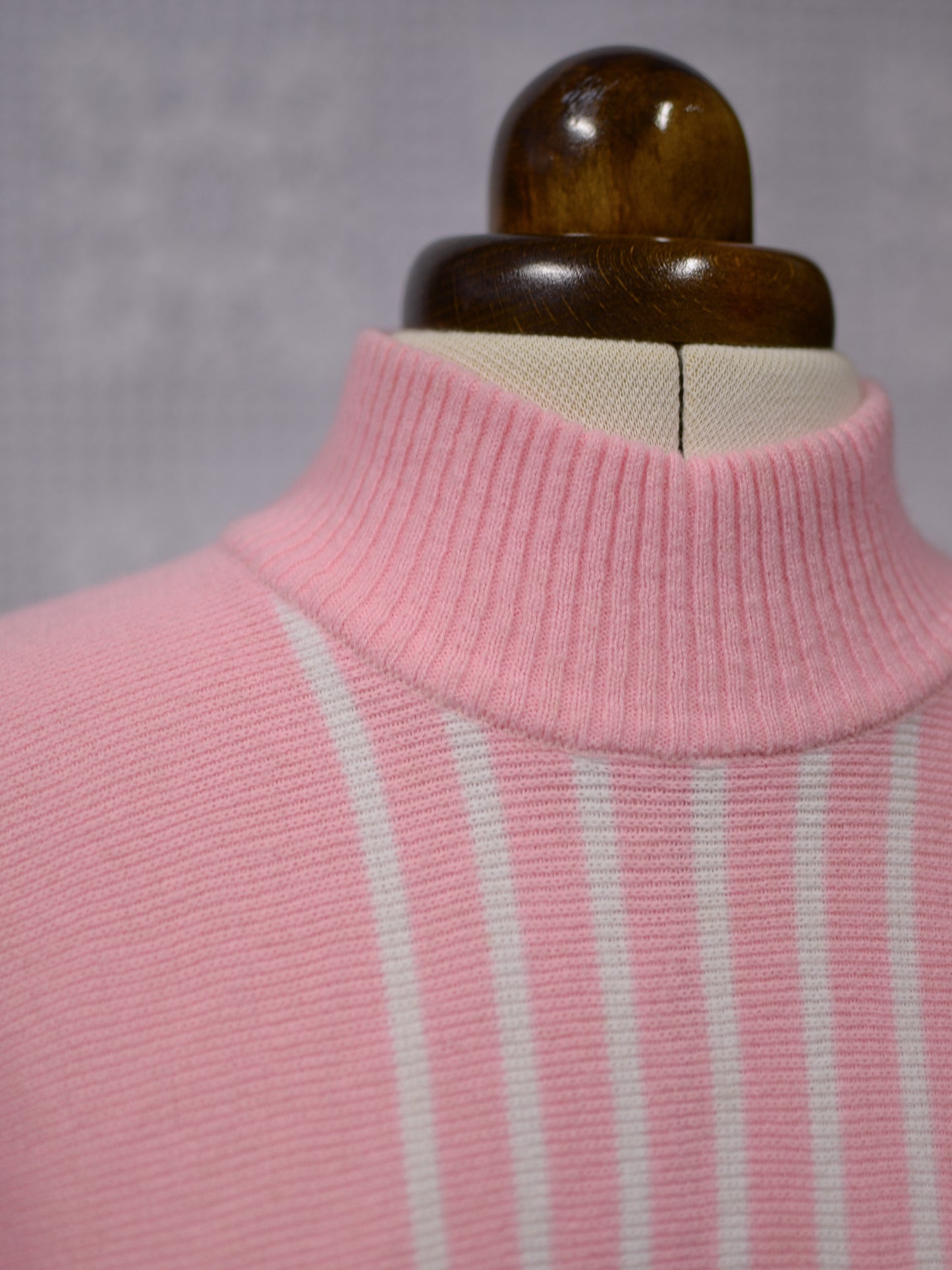 1960s St Michael orlon baby pink and white striped high neck cropped jumper