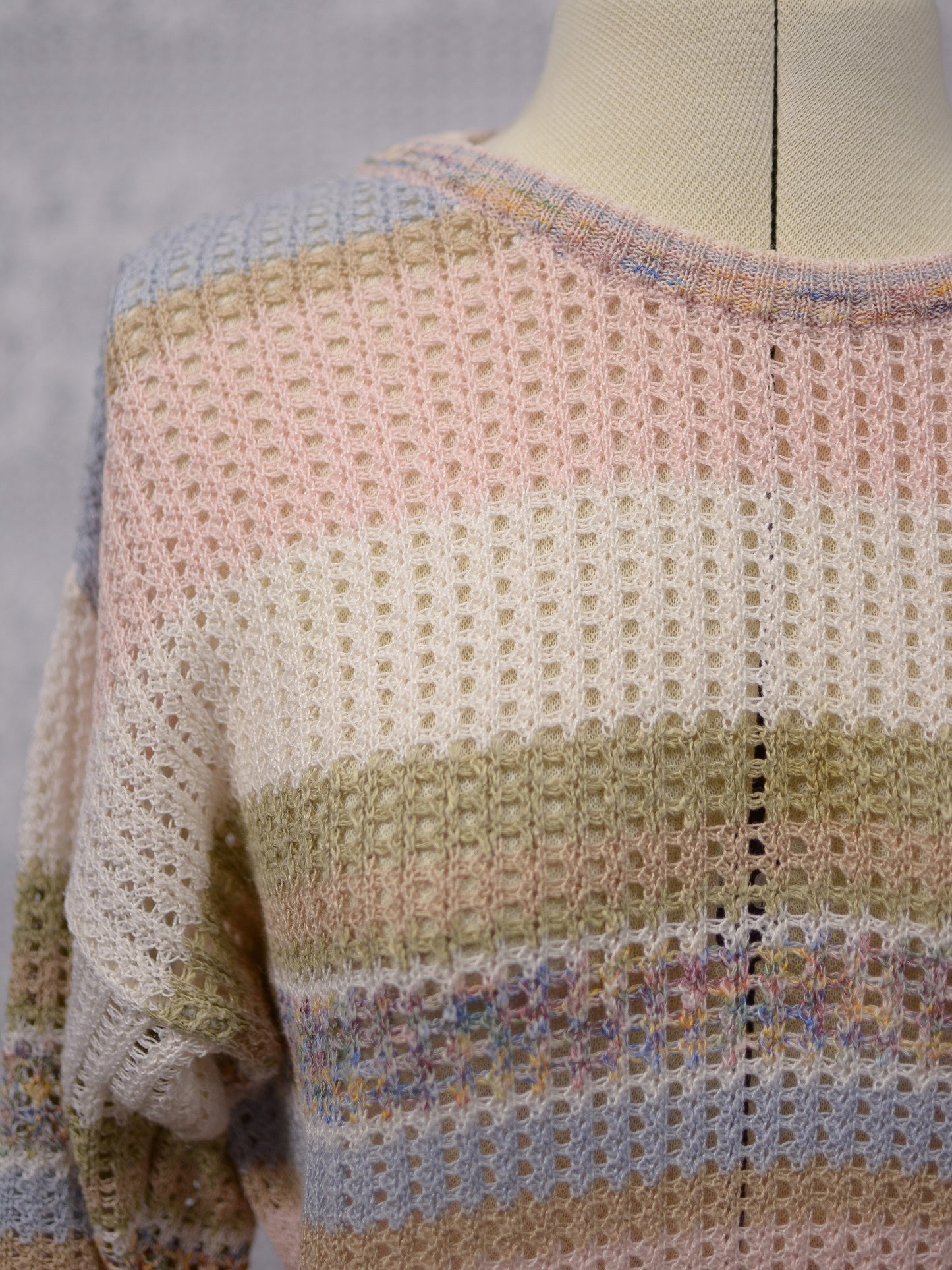 1980s Next pink, blue, white and brown striped knit cotton jumper