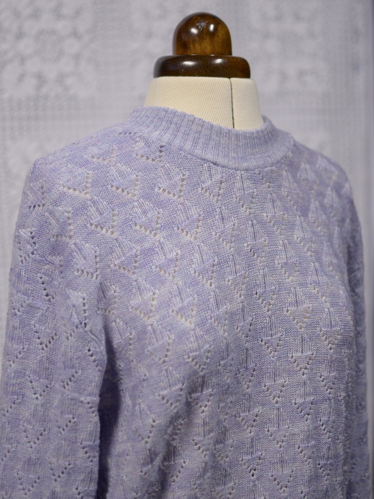 1990s lilac purple long sleeve patterned jumper